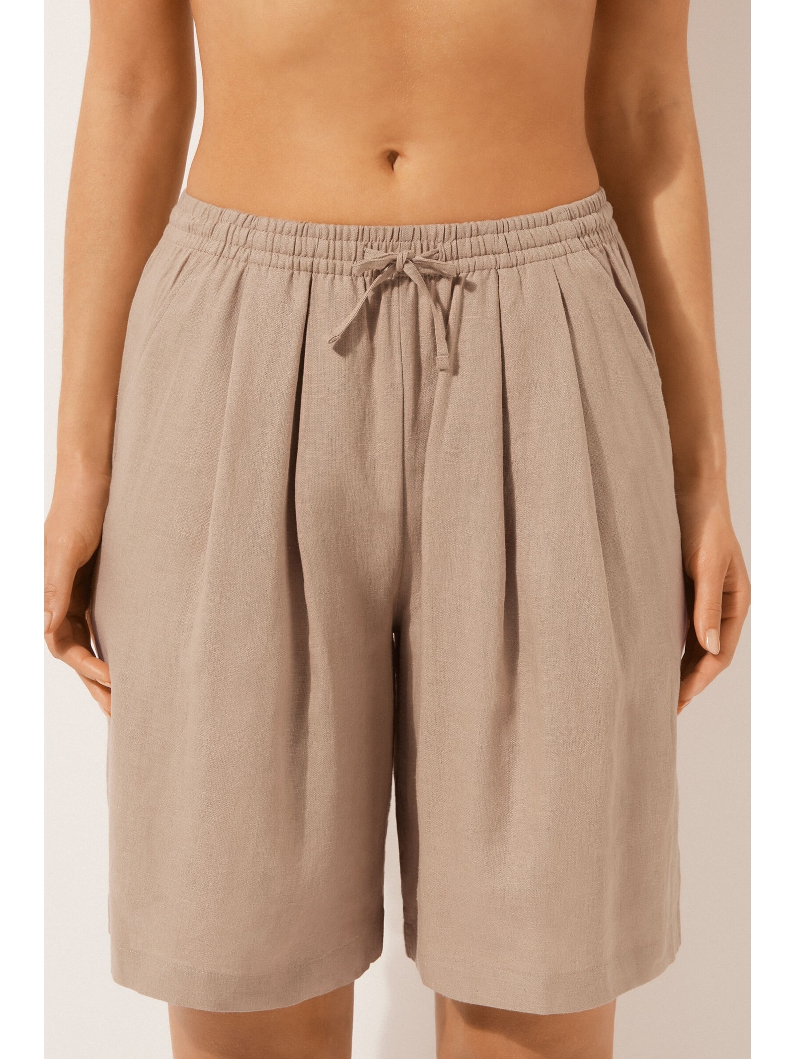 Bermuda Em Linho e Viscose Bege Calzedonia