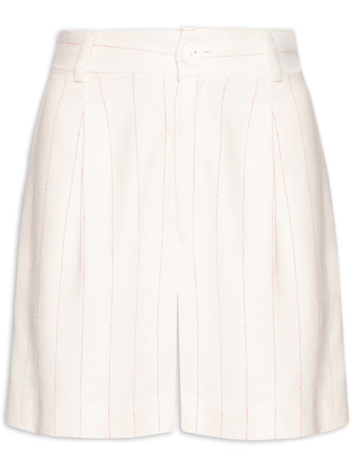 Bermuda Feminina Alf Linho Padrão Listra Pulsar – Off White