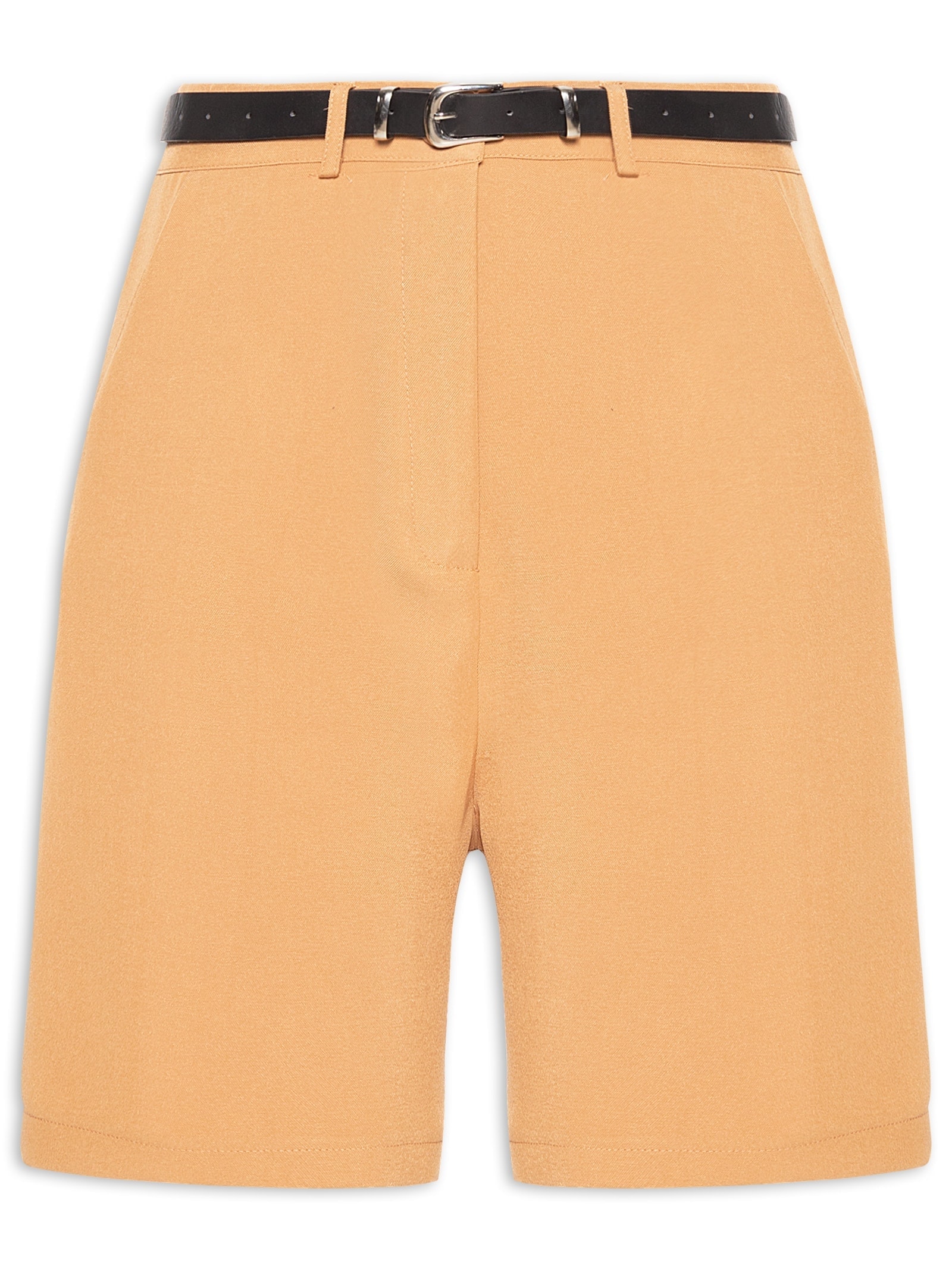 Bermuda Feminina Alfaiataria Com Cinto Marrom Basiq