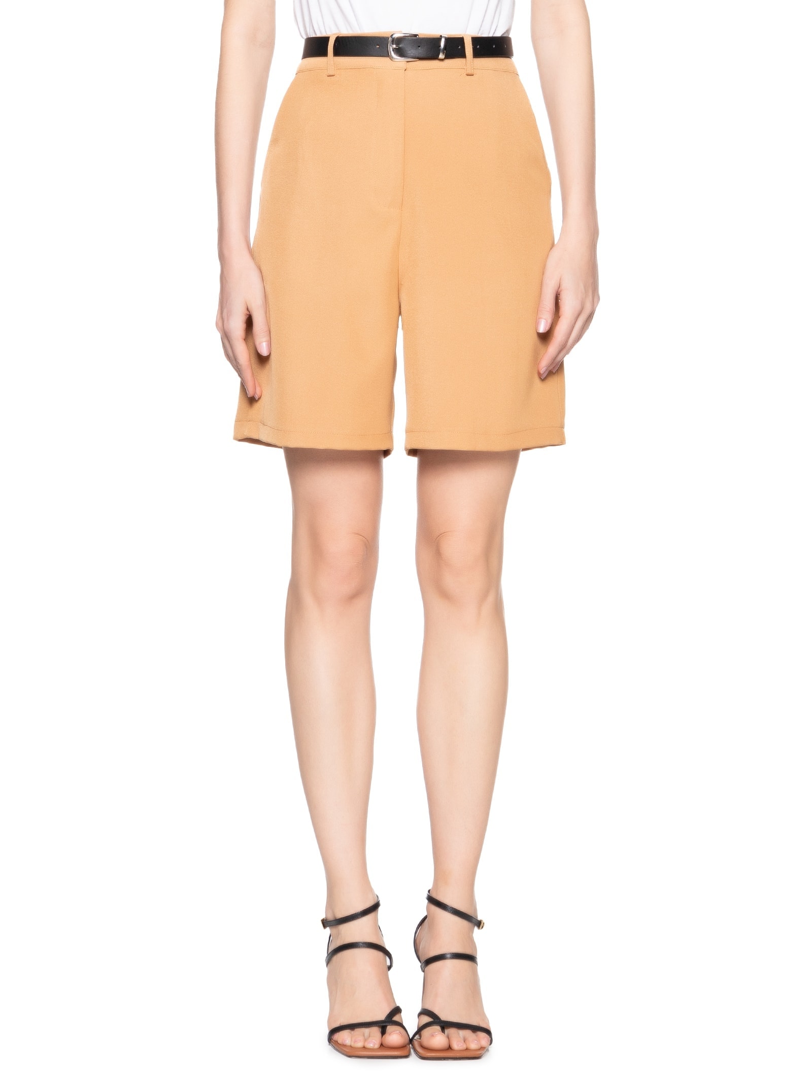 Bermuda Feminina Alfaiataria Com Cinto Marrom Basiq