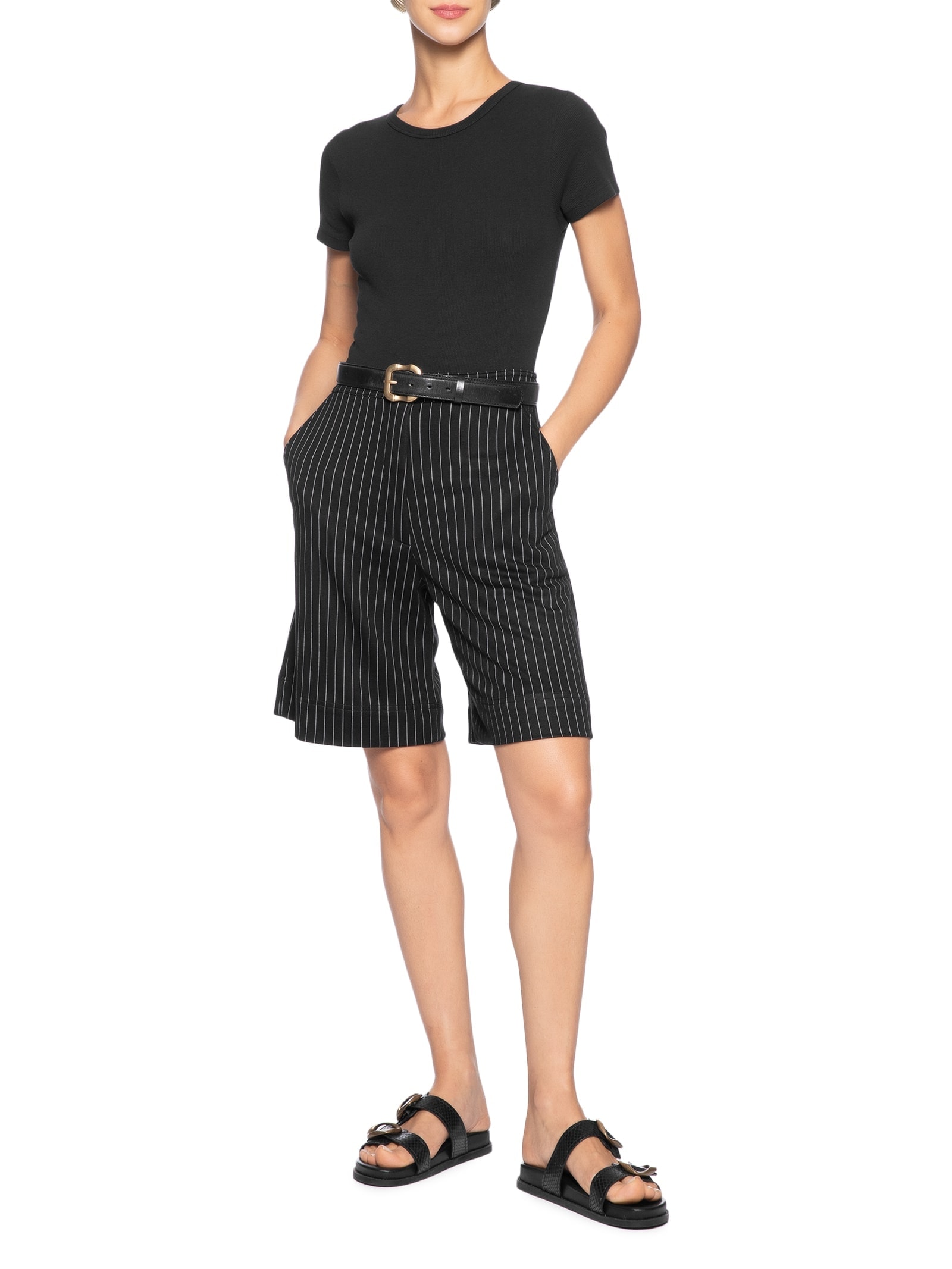 Bermuda Feminina Alfaiataria Risca de Giz Preto Dress To