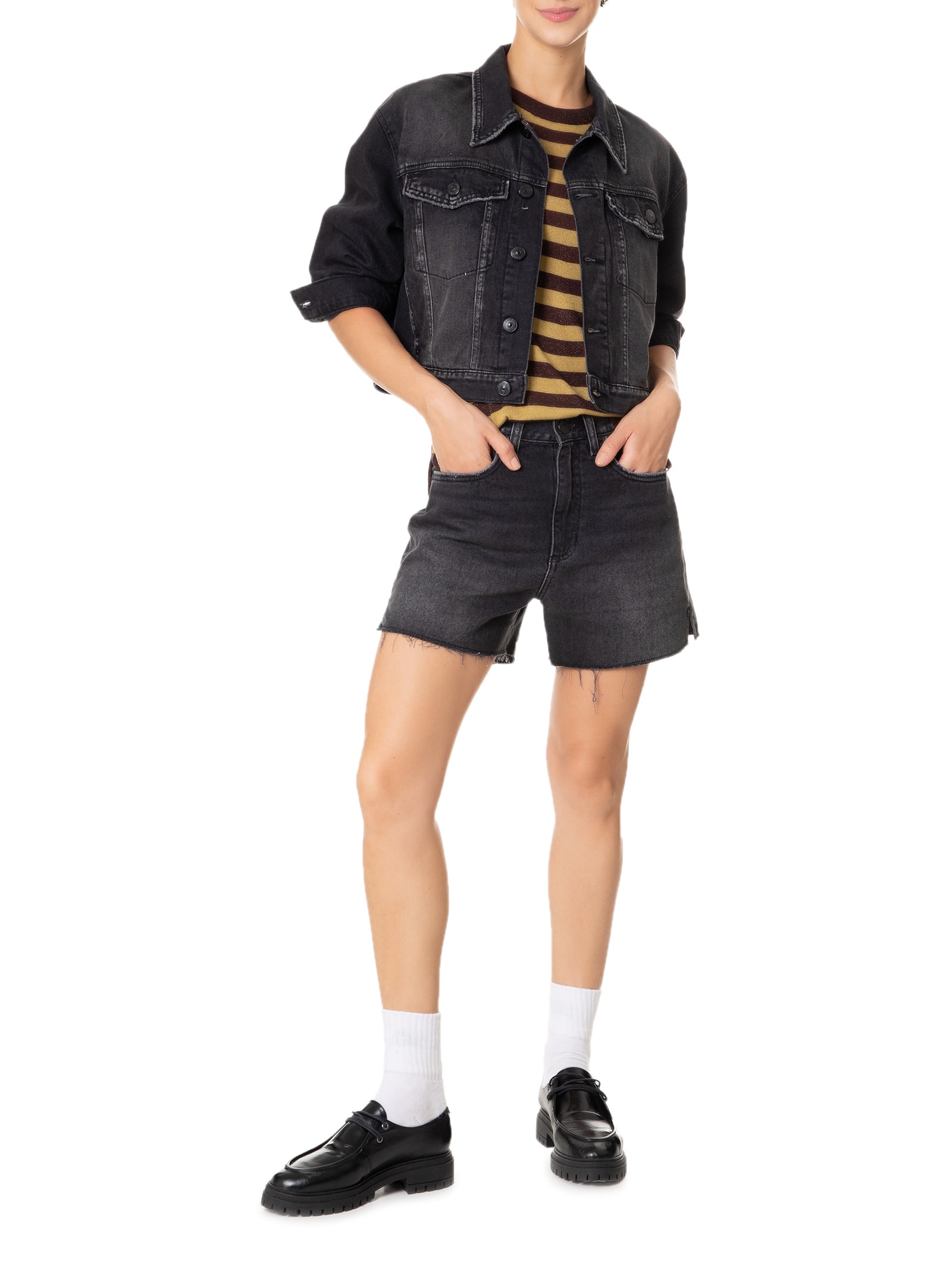 Bermuda Feminina Basic Black Com Fenda Preto Animale Jeans