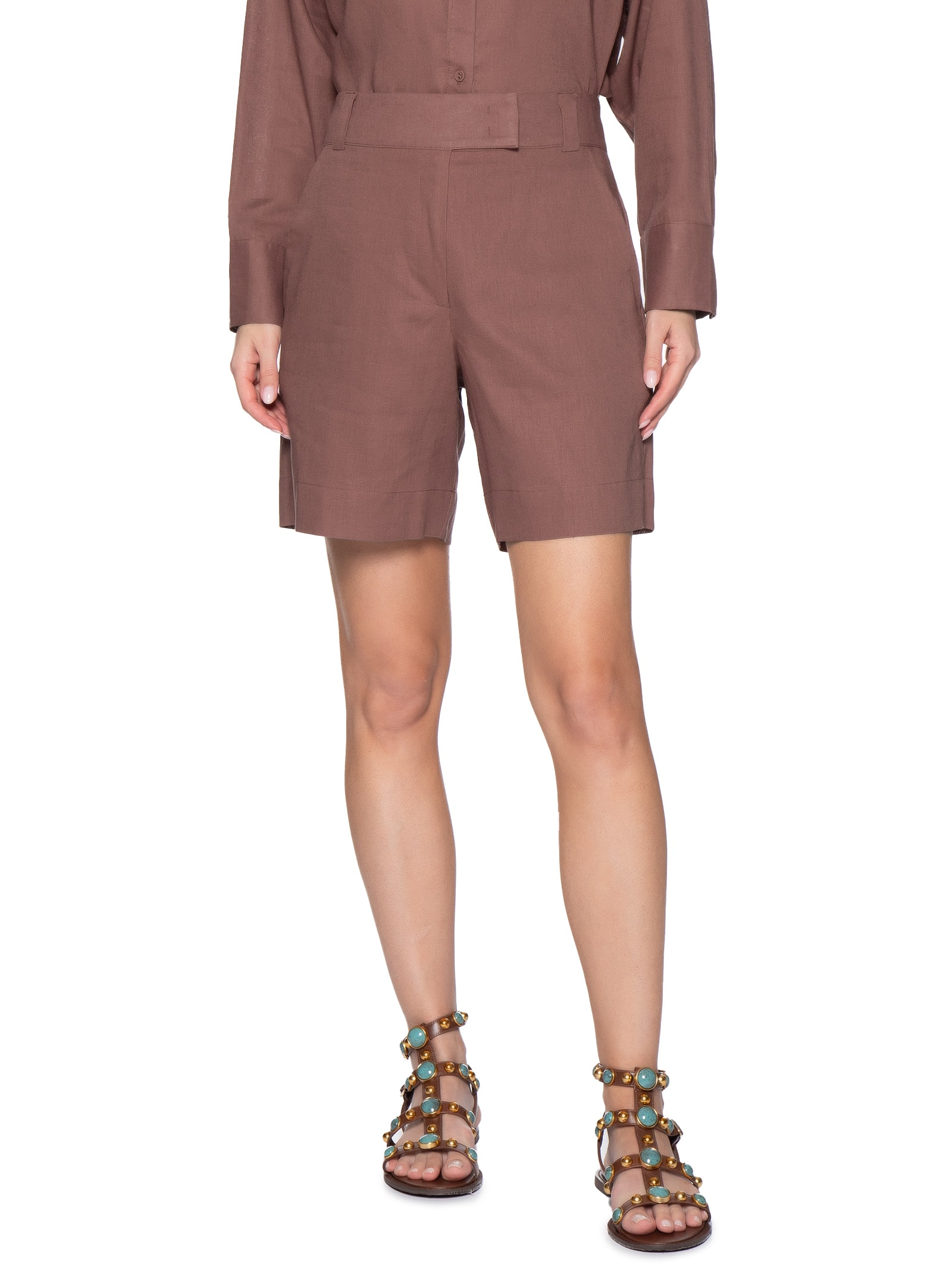 Bermuda Feminina Básica Alfaiataria Marrom Maria Filó