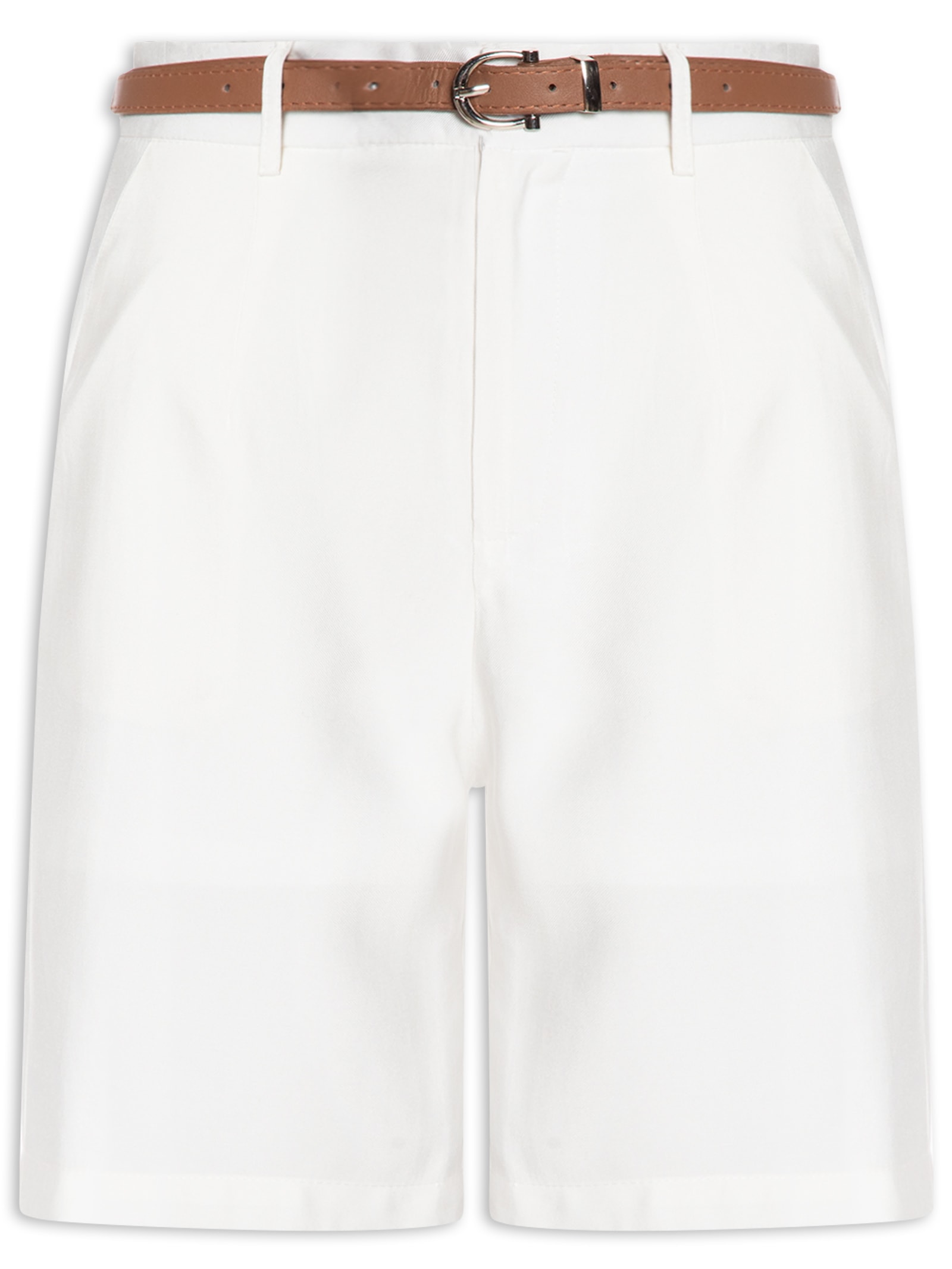 Bermuda Feminina Básica Com Cinto Branco Basiq