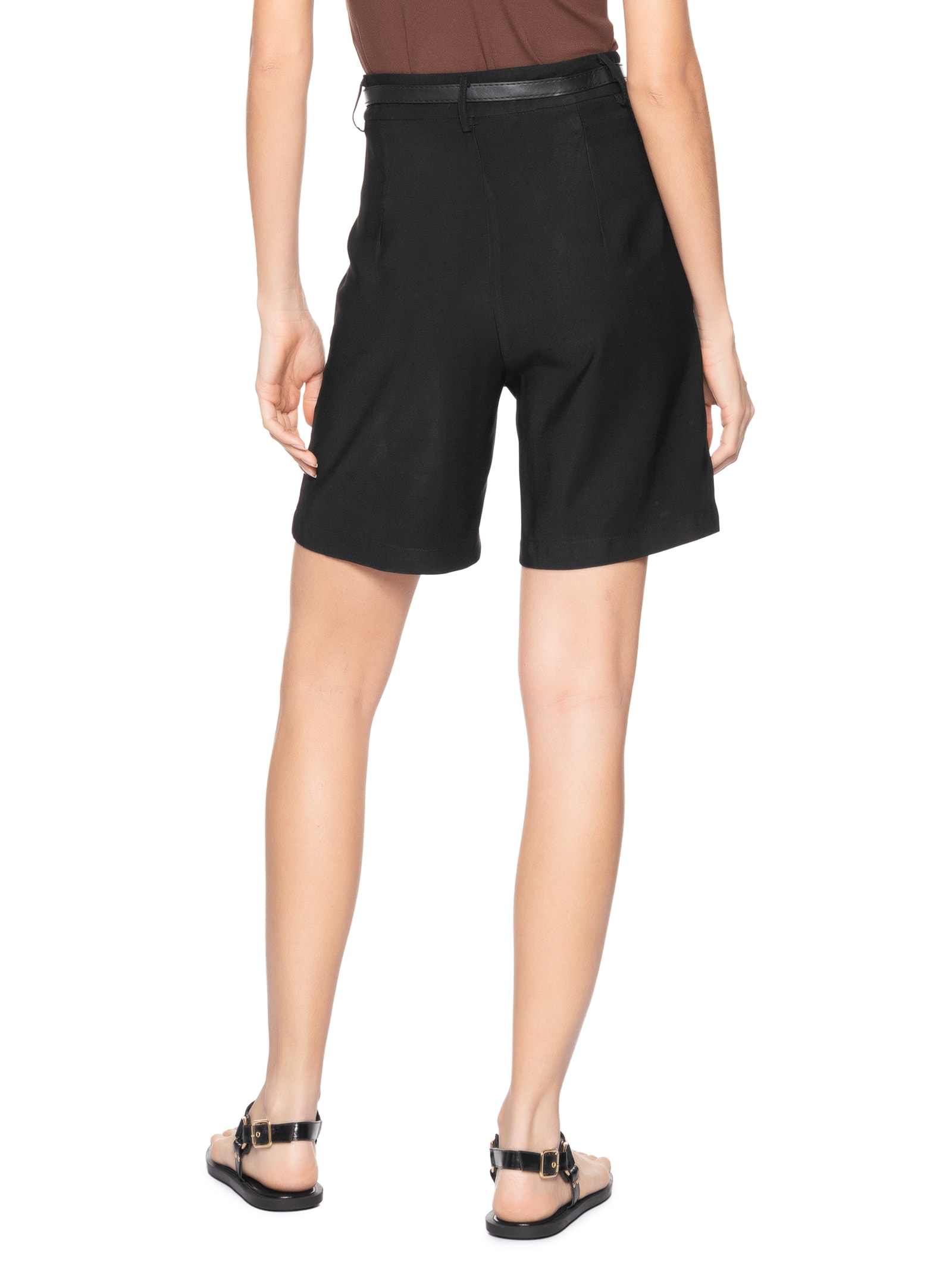 Bermuda Feminina Básica Com Cinto Preto Basiq