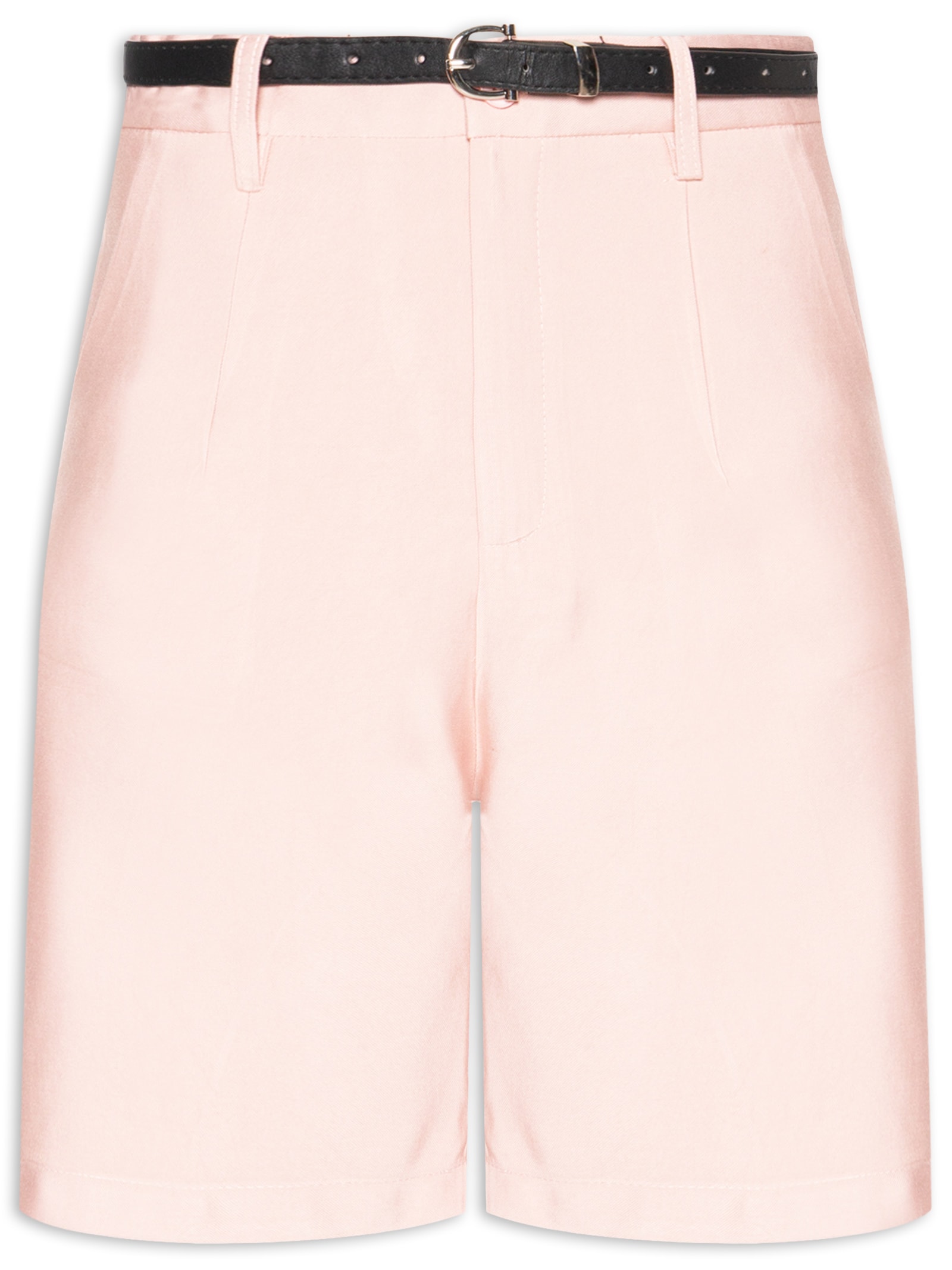 Bermuda Feminina Básica Com Cinto Rosa Basiq