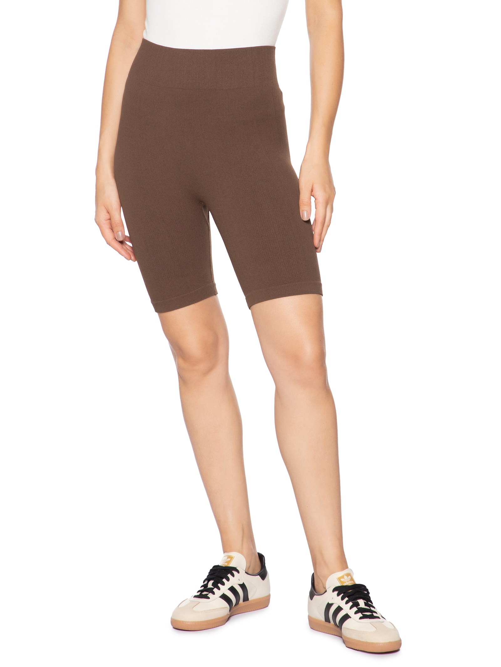 Bermuda Feminina Biker Canelada Marrom Basiq