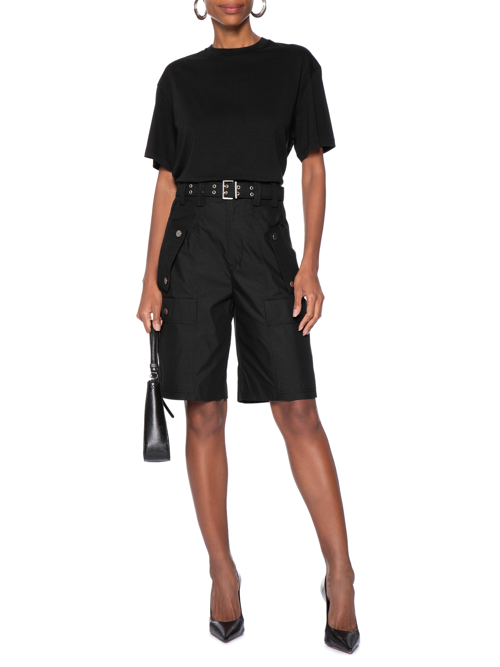 Bermuda Feminina Bolsos Com Cinto Preto Animale