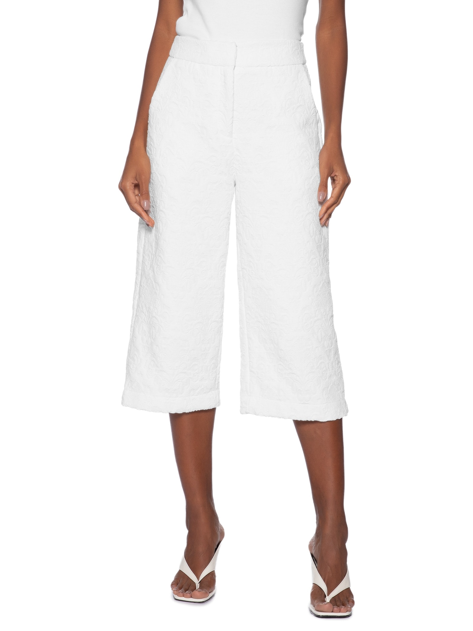 Bermuda Feminina Cintura Alta Em Jacquard Branco '2Essential