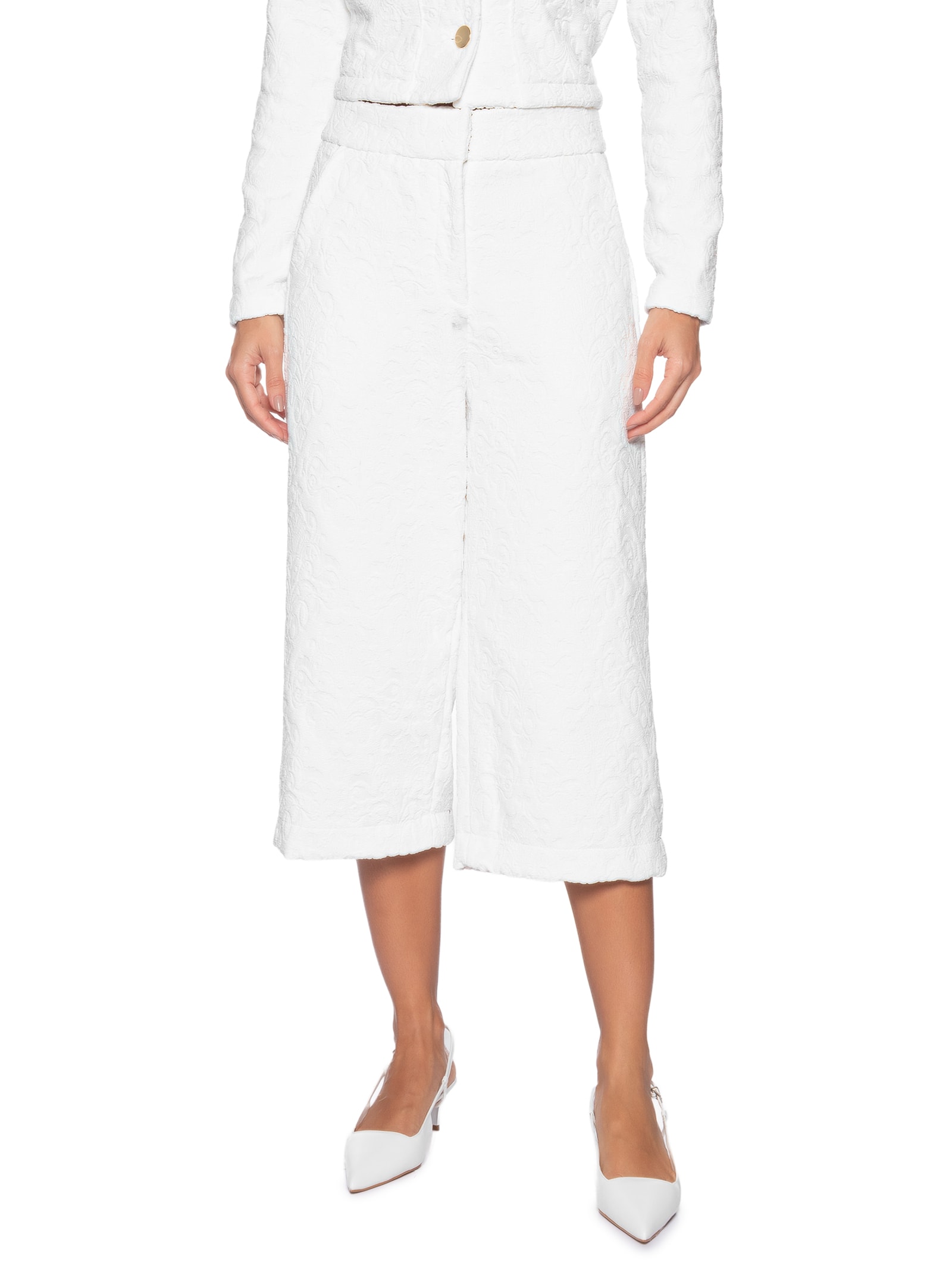 Bermuda Feminina Cintura Alta Em Jacquard Branco '2Essential