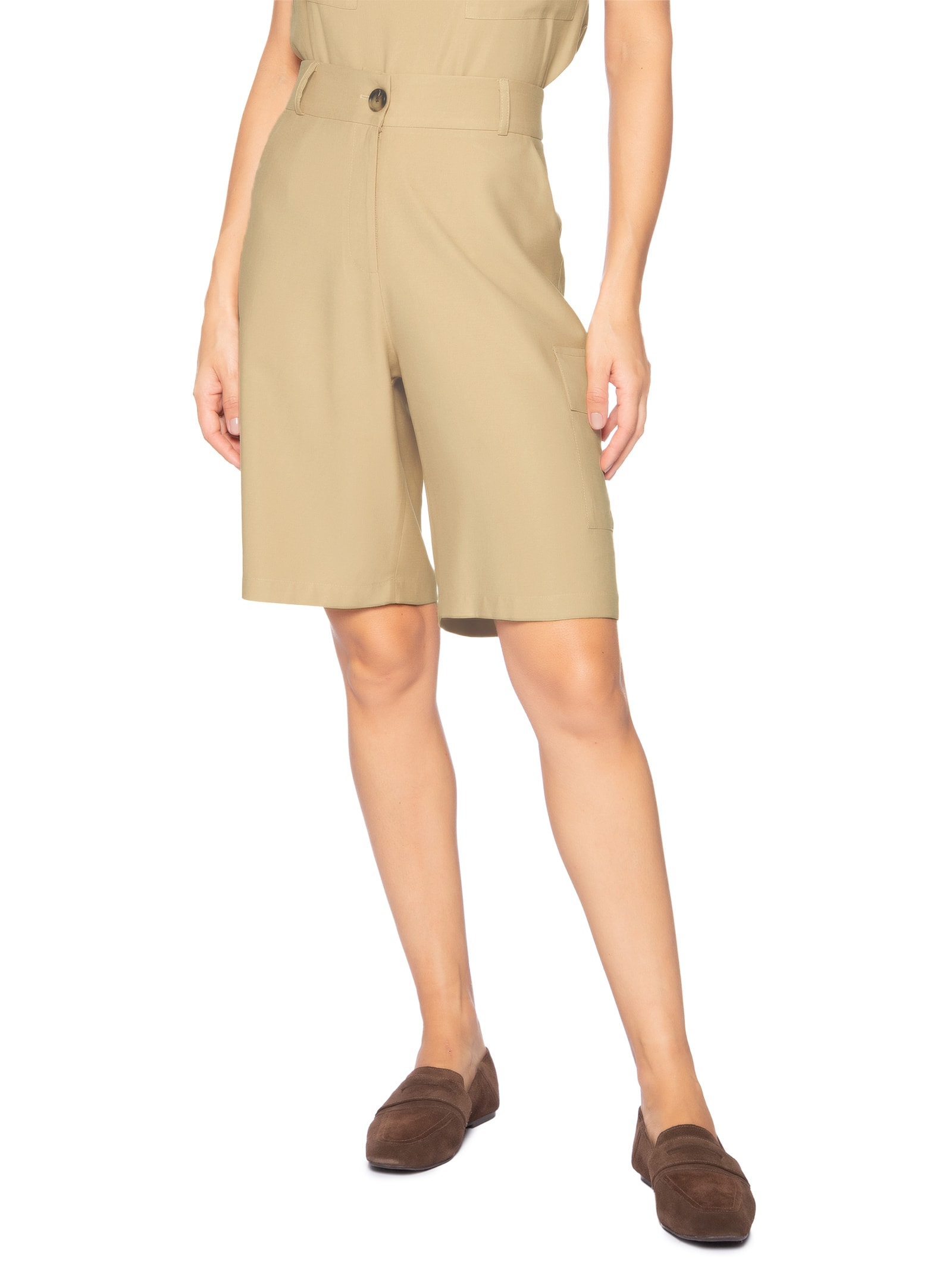 Bermuda Feminina Com Bolsos Laterais Bege '2Essential