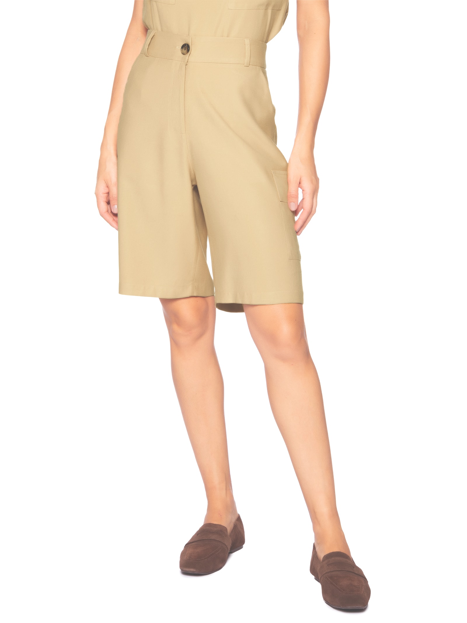 Bermuda Feminina Com Bolsos Laterais Bege '2Essential