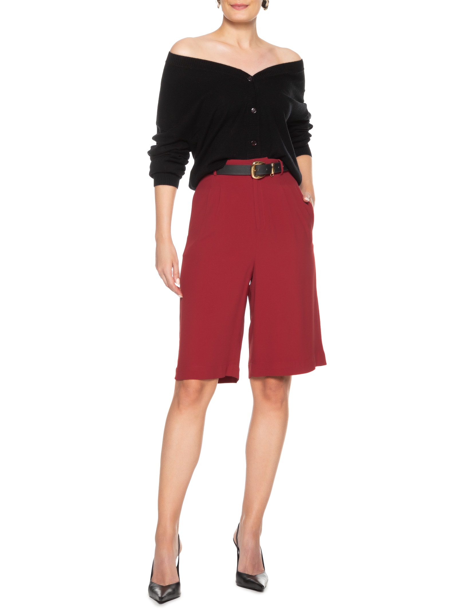 Bermuda Feminina Cós com Transpasse em Crepe Vermelho '2Essential