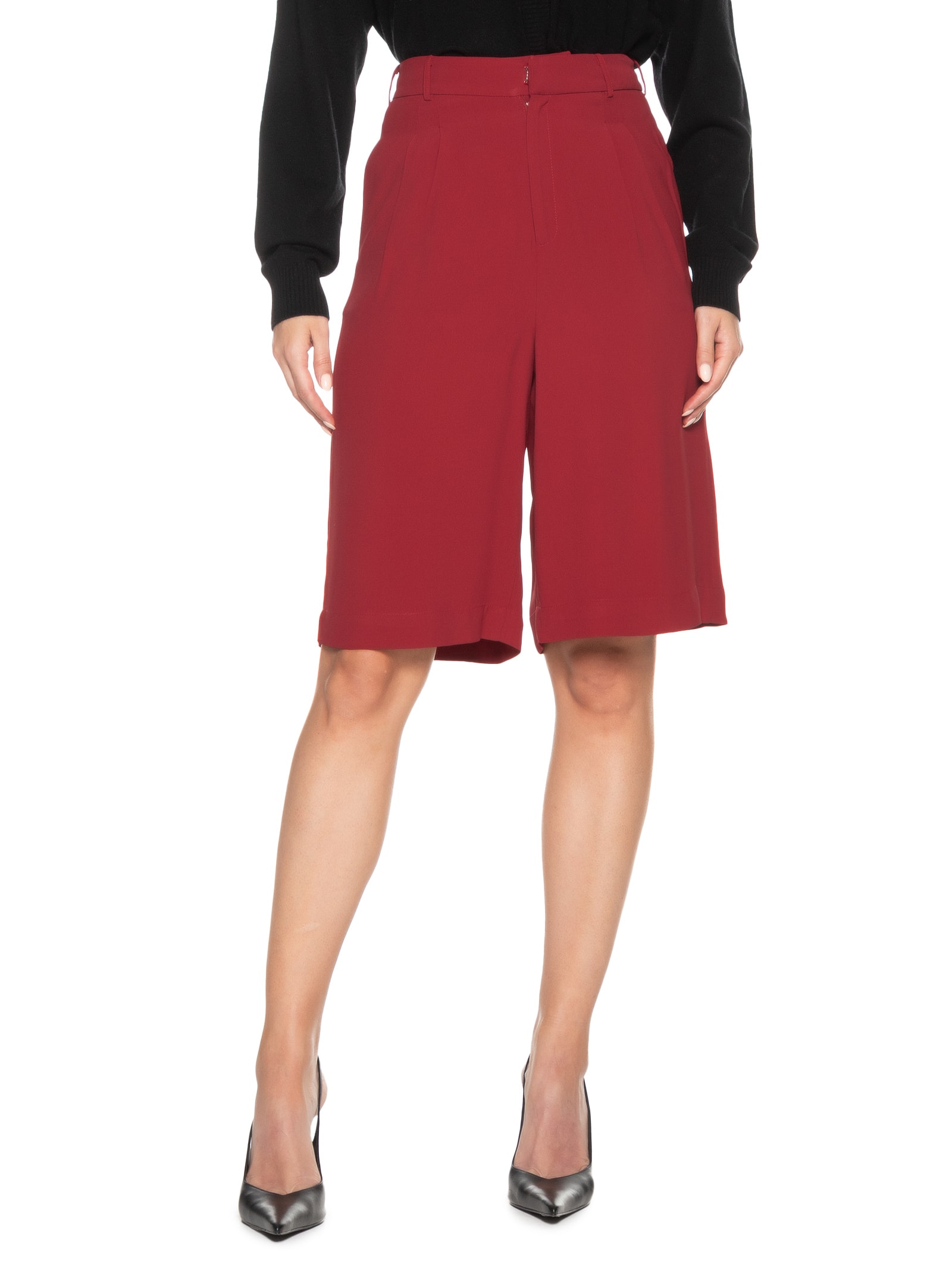 Bermuda Feminina Cós com Transpasse em Crepe Vermelho '2Essential