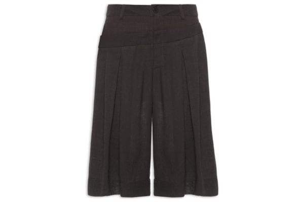 Bermuda Feminina Cós Duplo Com Linho - Marrom