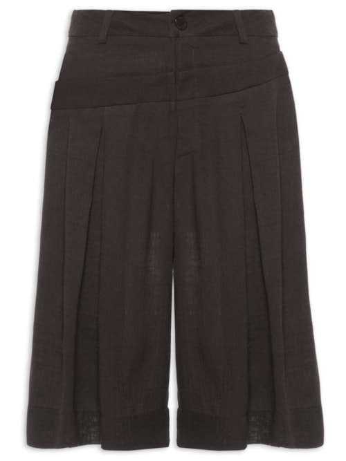 Bermuda Feminina Cós Duplo Com Linho – Marrom