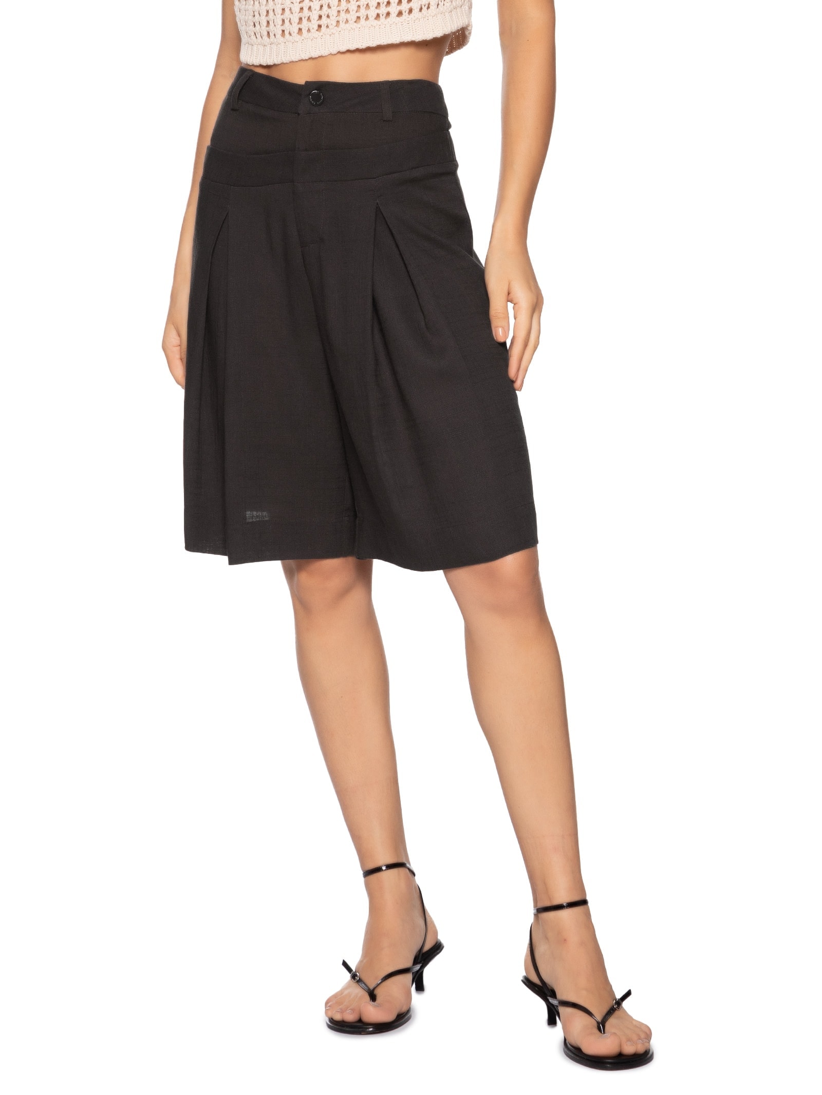 Bermuda Feminina Cós Duplo Com Linho Marrom My Favorite