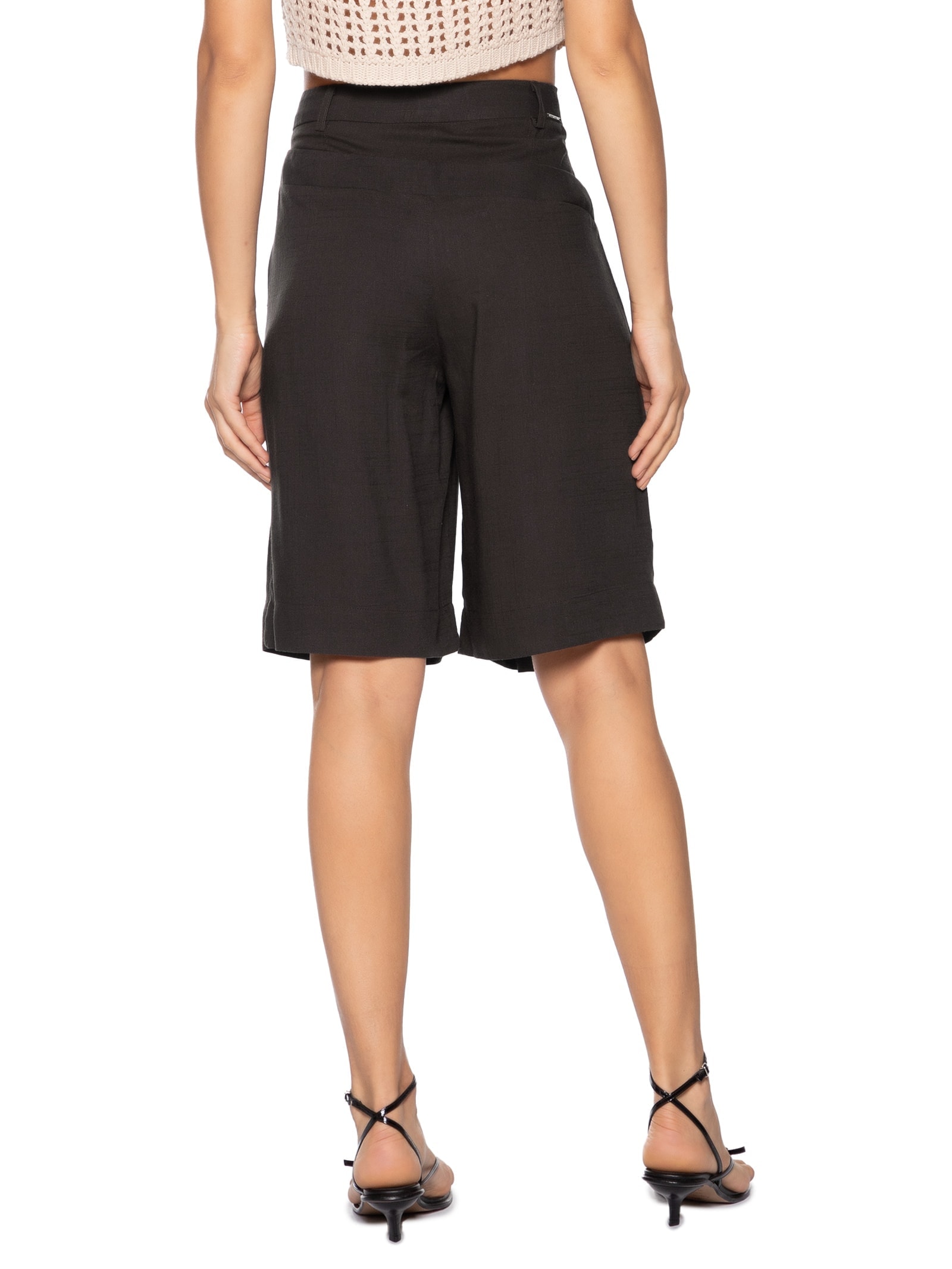 Bermuda Feminina Cós Duplo Com Linho Marrom My Favorite