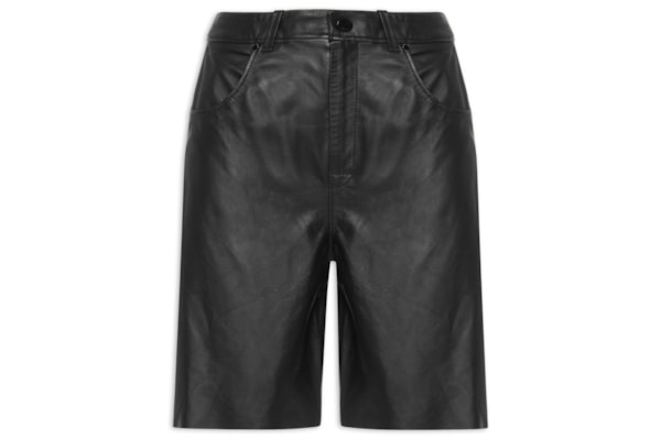Bermuda Feminina De Couro Clássica - Preto