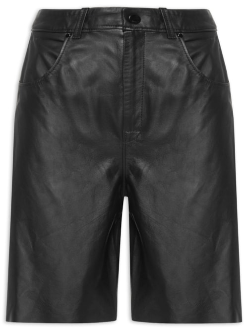 Bermuda Feminina De Couro Clássica – Preto