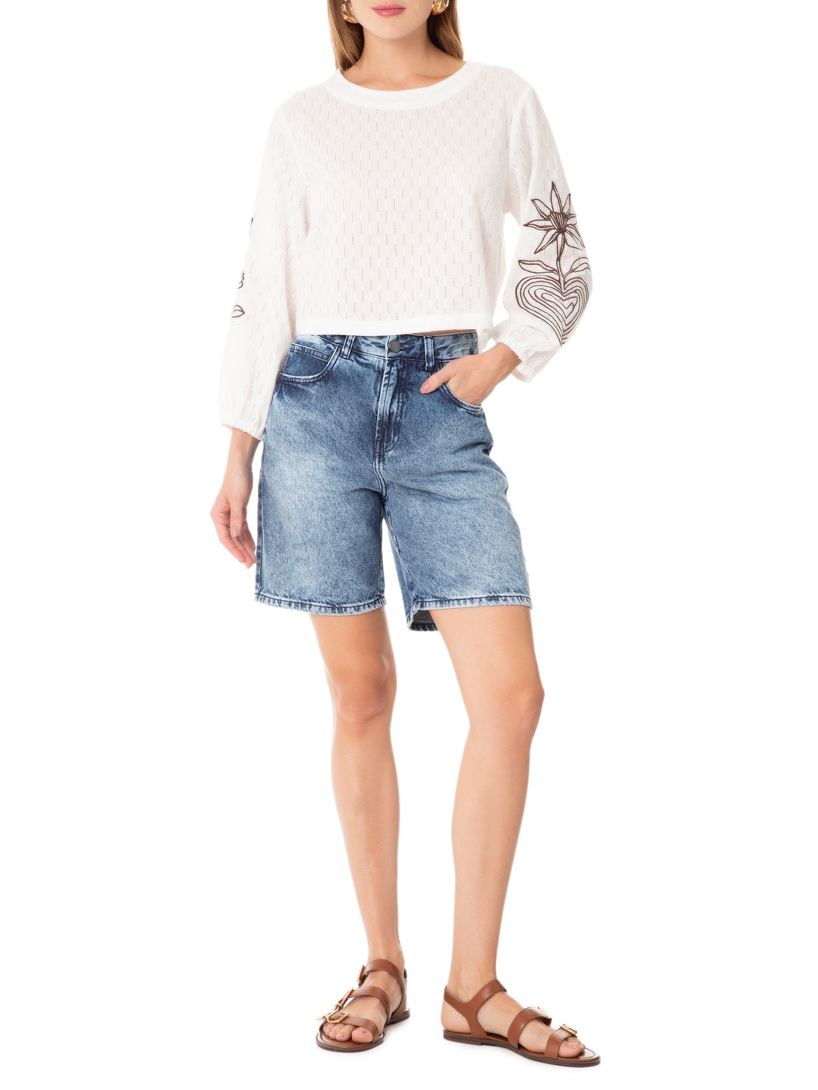 Bermuda Feminina Jeans Azul Cantão