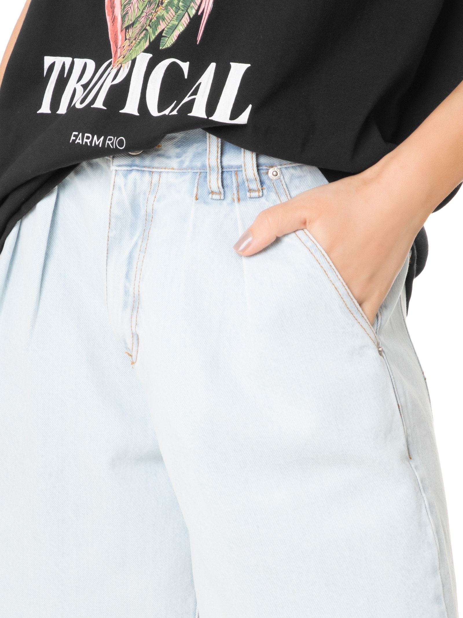 Bermuda Feminina Jeans Baggy Baixa Azul Farm