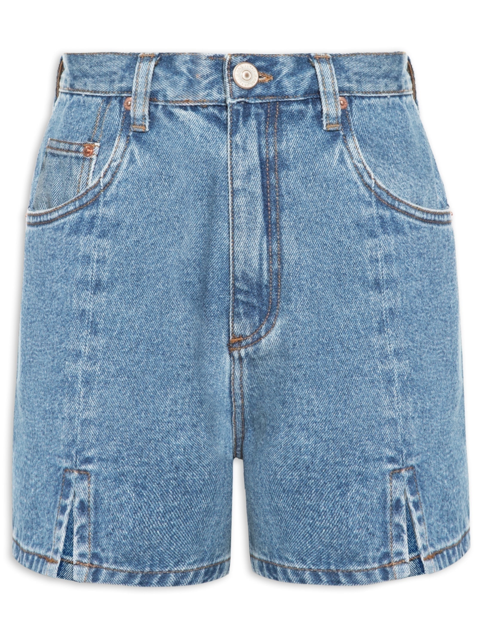 Bermuda Feminina Jeans Basic Midi Fenda Frontal Azul Animale Jeans