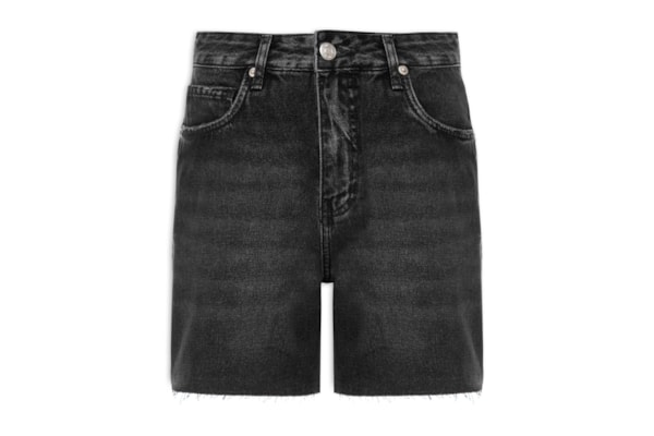 Bermuda Feminina Jeans Black Used Barra a Fio - Preto