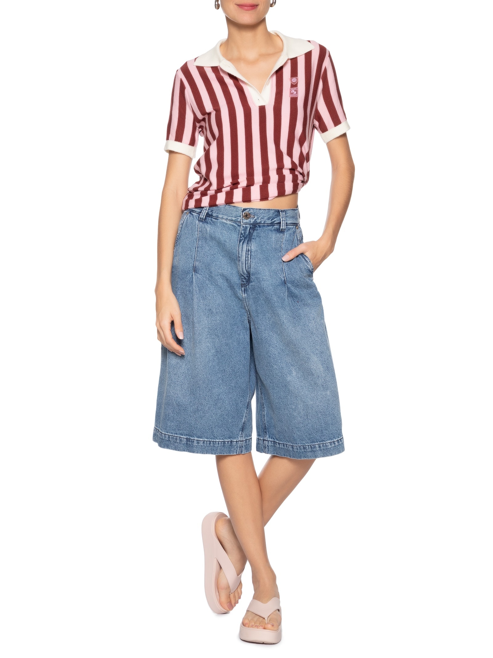  Bermuda Feminina Jeans Blue Pregas Azul Animale Jeans