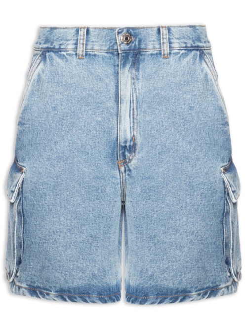 Bermuda Feminina Jeans Cargo Bolsos Fole – Azul