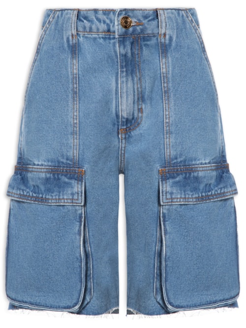 Bermuda Feminina Jeans Cargo High – Azul