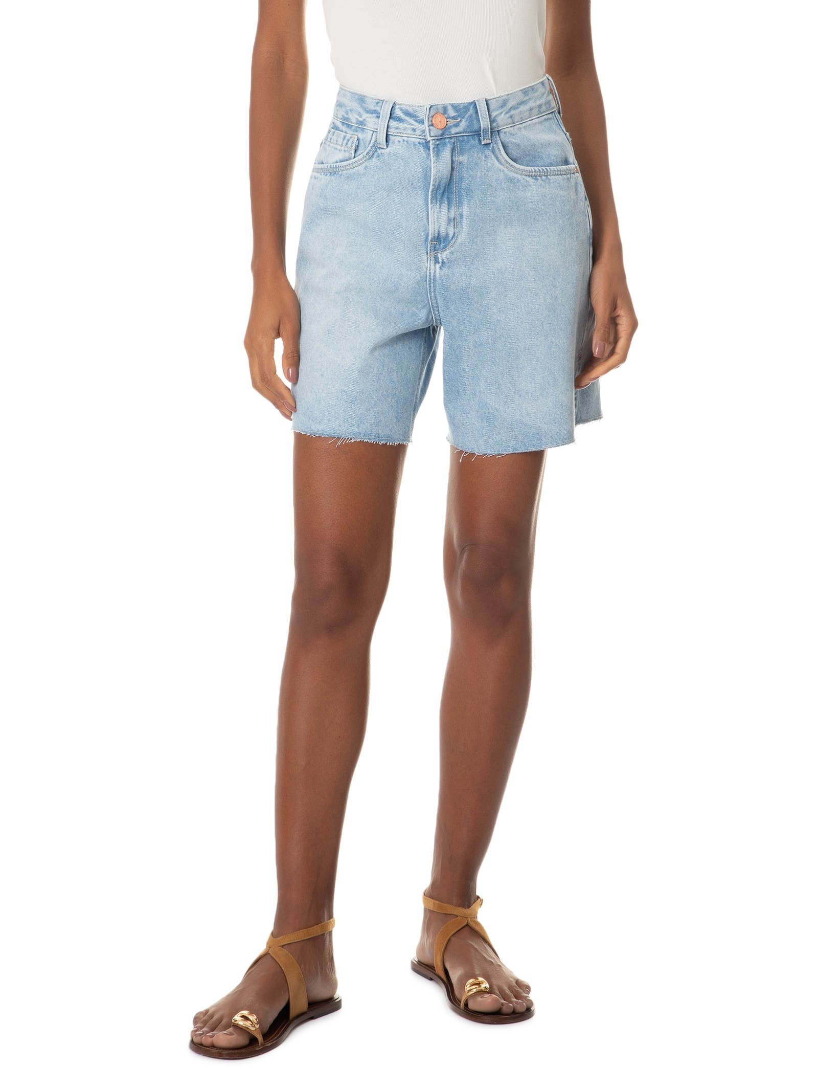 Bermuda Feminina Jeans Cintura Alta Azul Lez A Lez