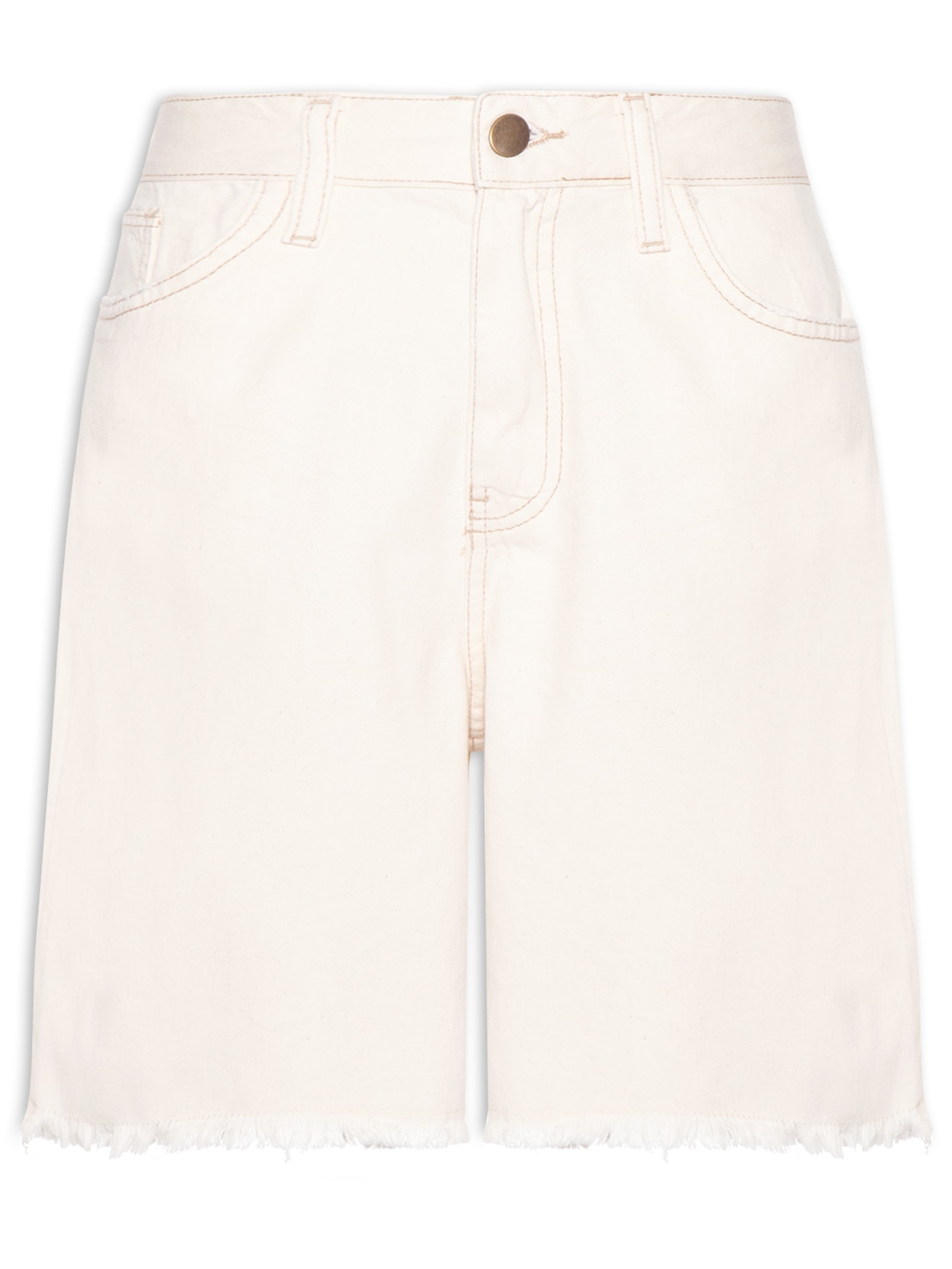 Bermuda Feminina Jeans Com Bolso Off White Basiq