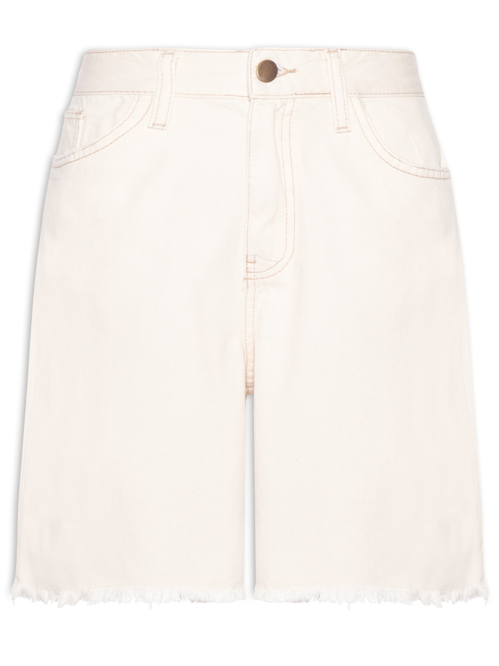 Bermuda Feminina Jeans Com Bolso Off White Basiq