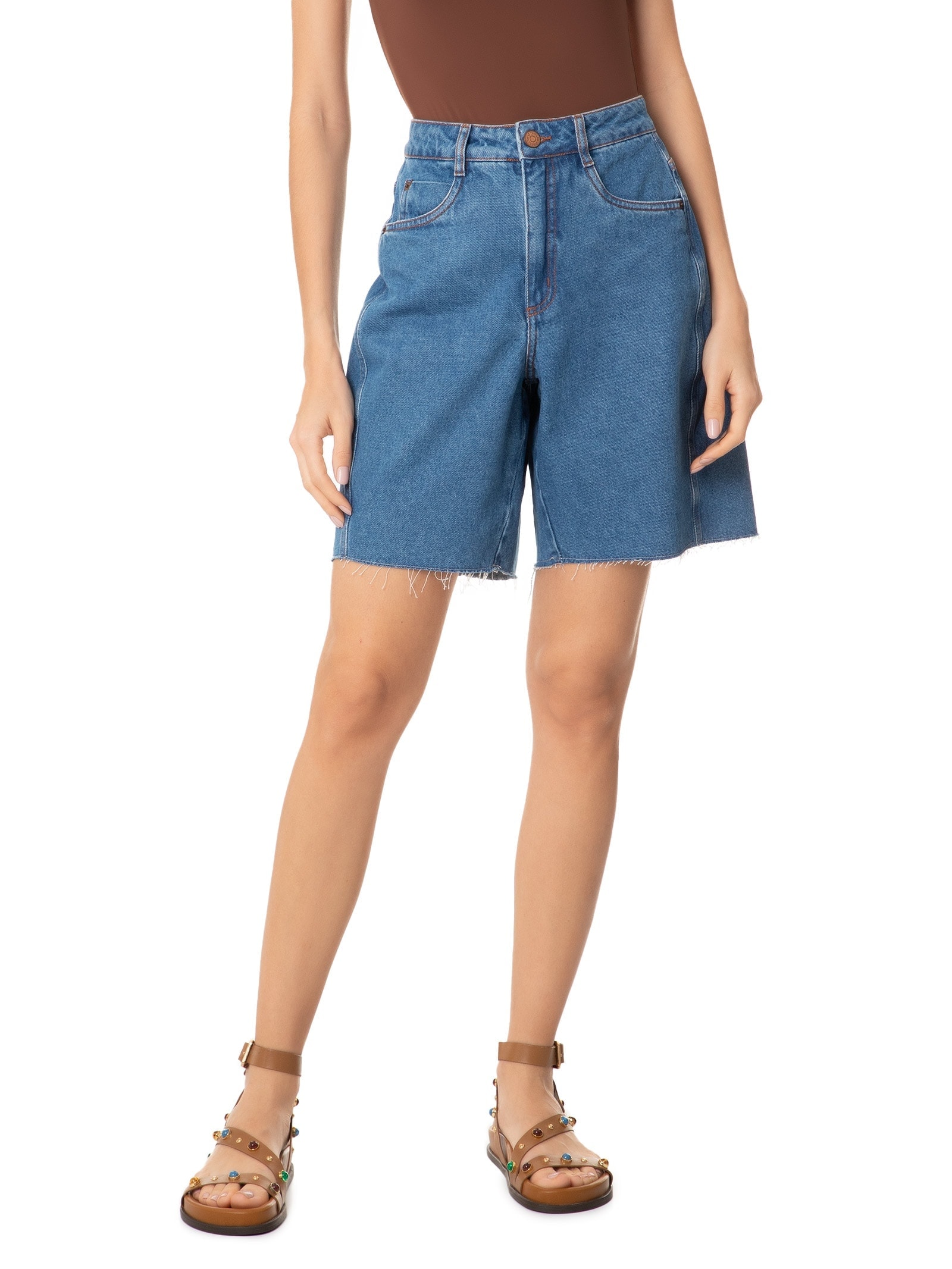 Bermuda Feminina Jeans Costura Deslocada Azul Dress To