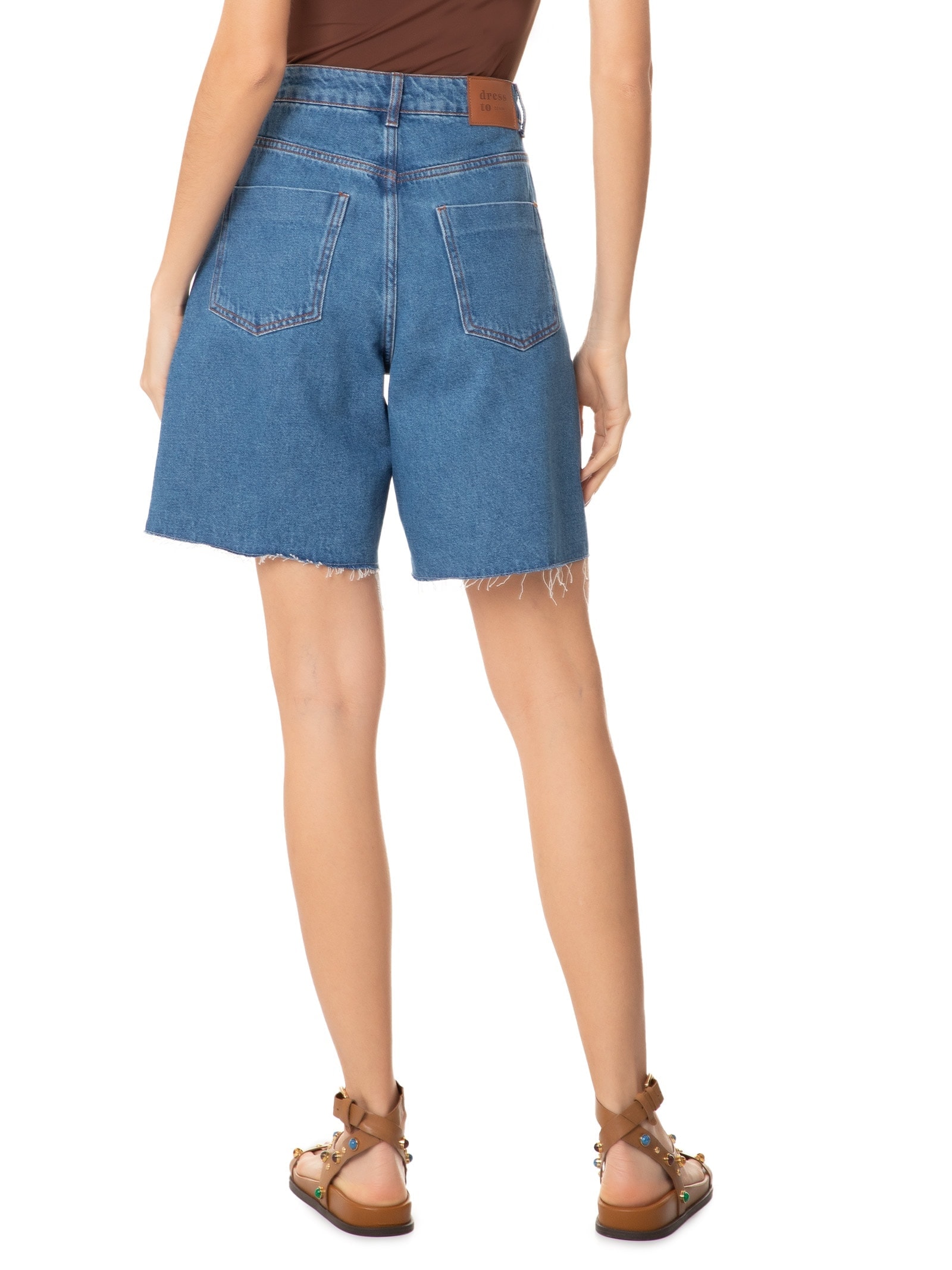 Bermuda Feminina Jeans Costura Deslocada Azul Dress To