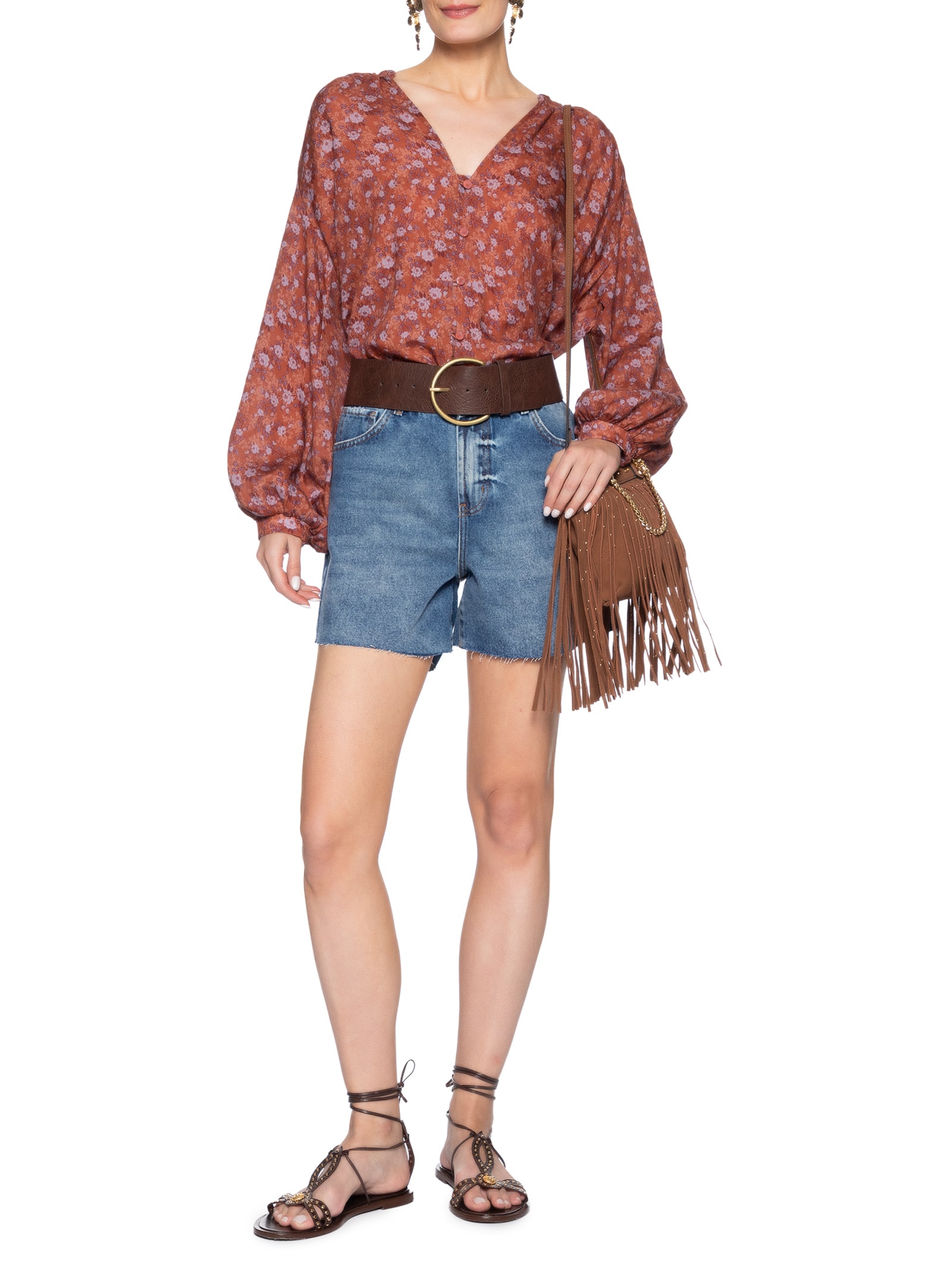 Bermuda Feminina Jeans Five Pockets Used Azul Maria Filó