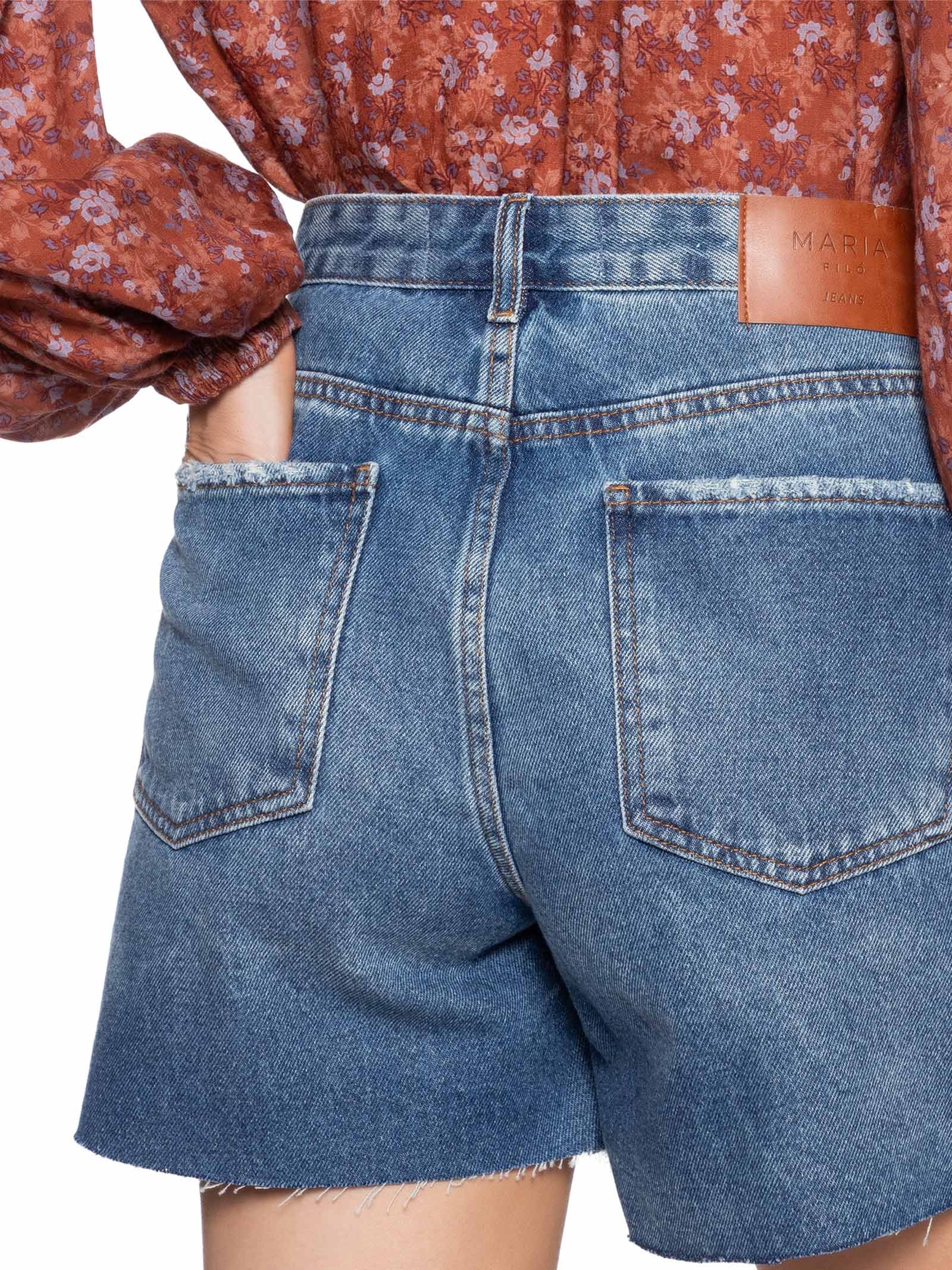 Bermuda Feminina Jeans Five Pockets Used Azul Maria Filó