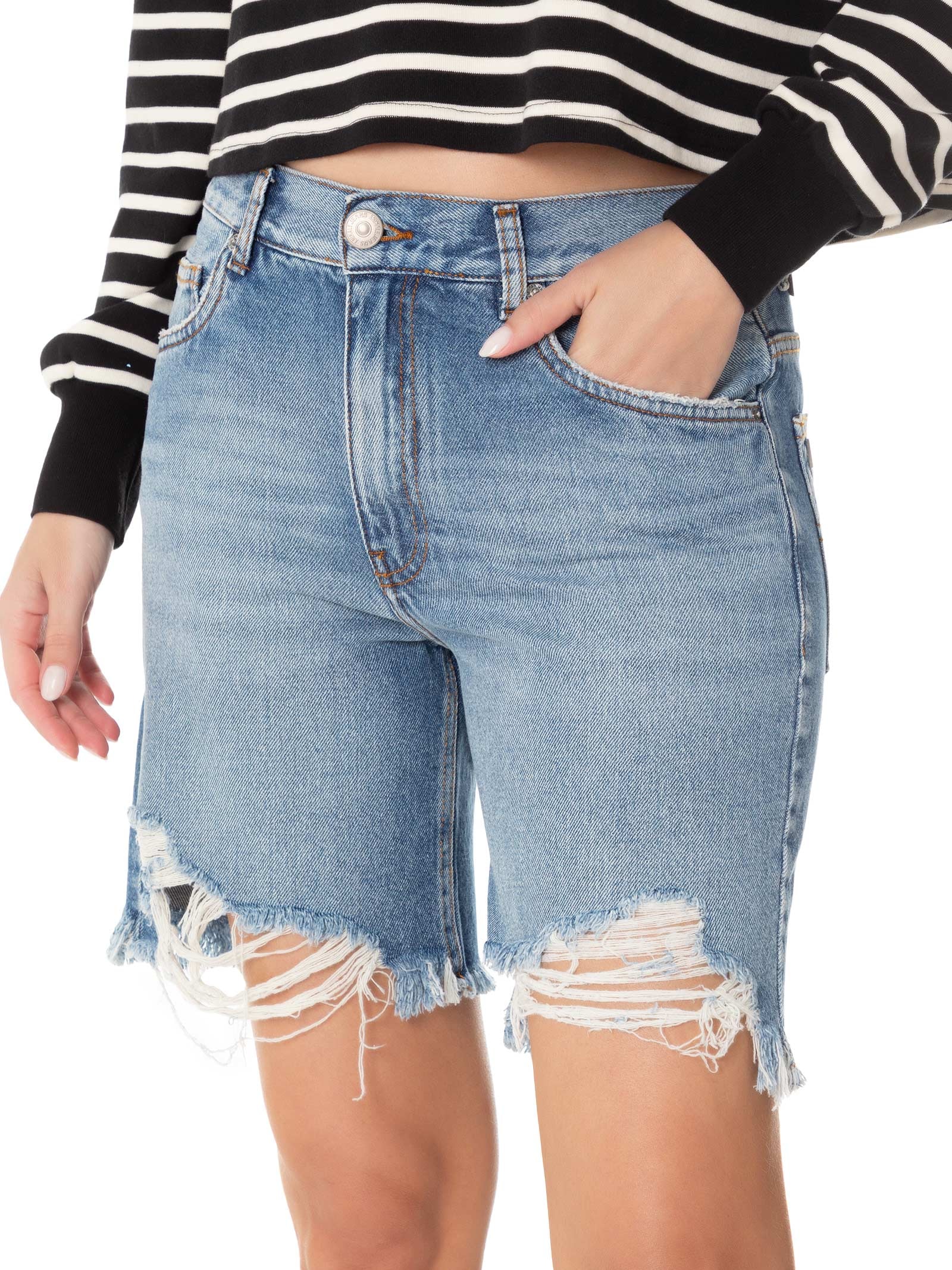 Bermuda Feminina Jeans Flashback Destroyed Azul Animale Jeans