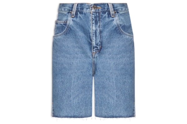 Bermuda Feminina Jeans Log Rise Barra A Fio - Azul