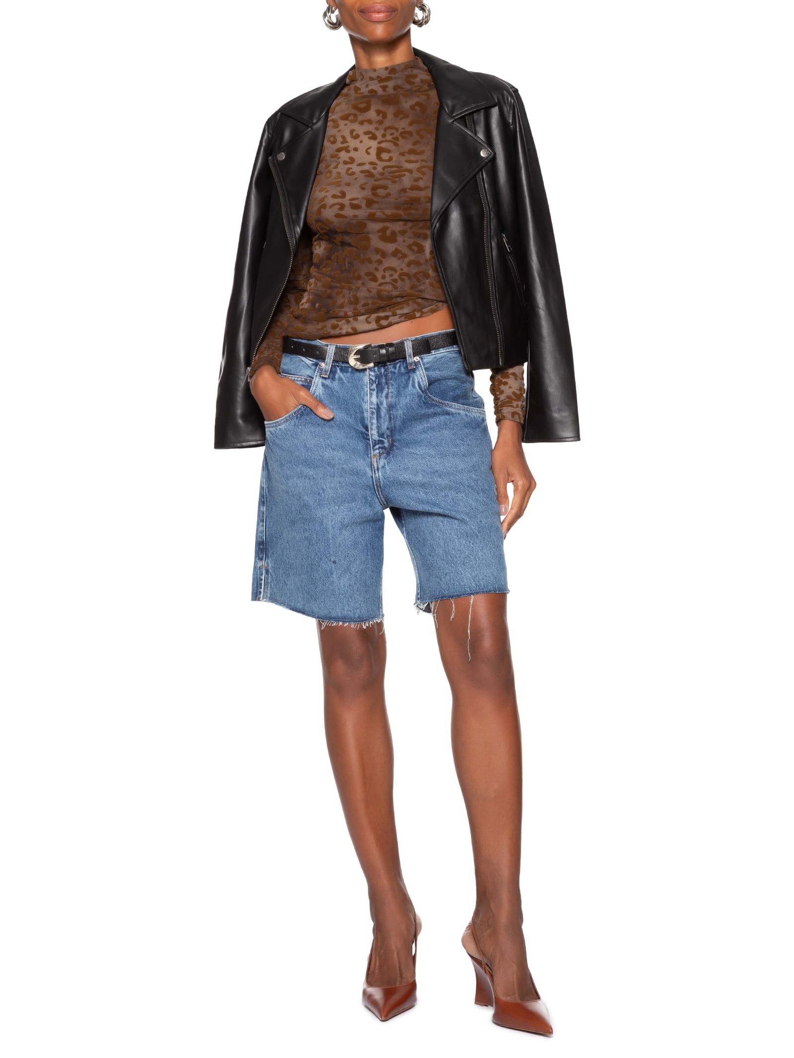 Bermuda Feminina Jeans Log Rise Barra A Fio Azul Animale Jeans