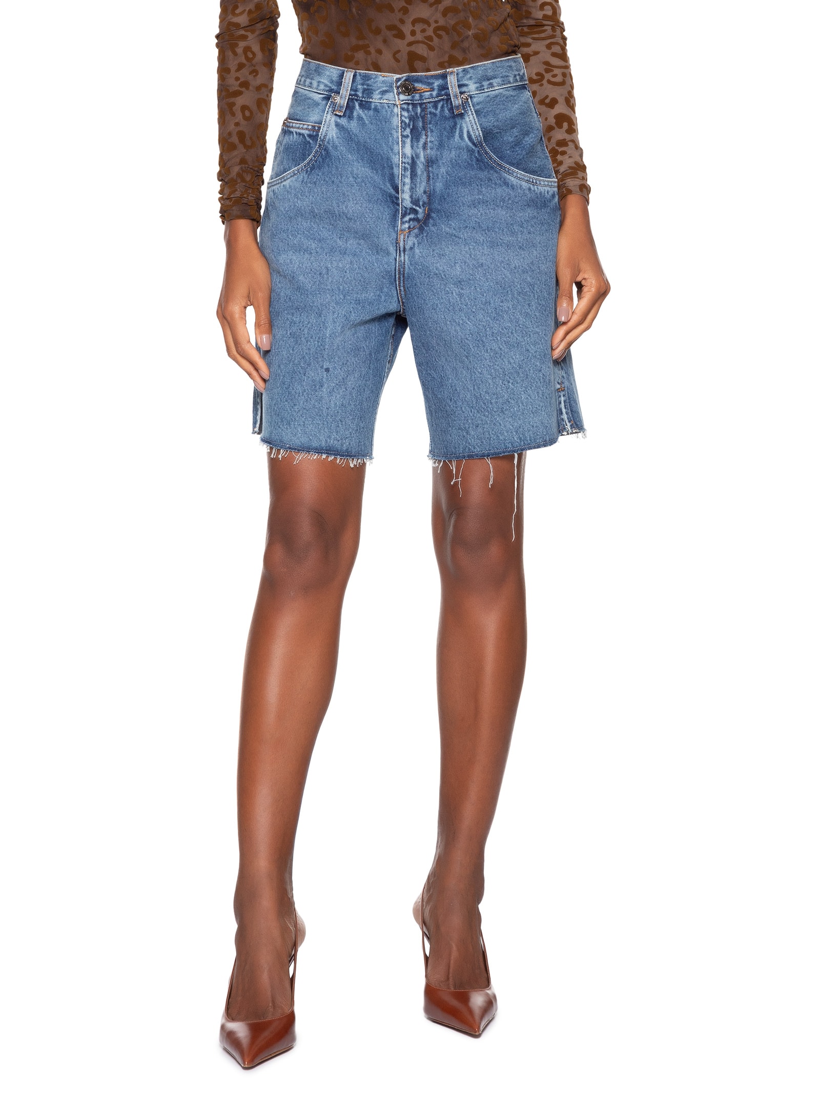 Bermuda Feminina Jeans Log Rise Barra A Fio Azul Animale Jeans