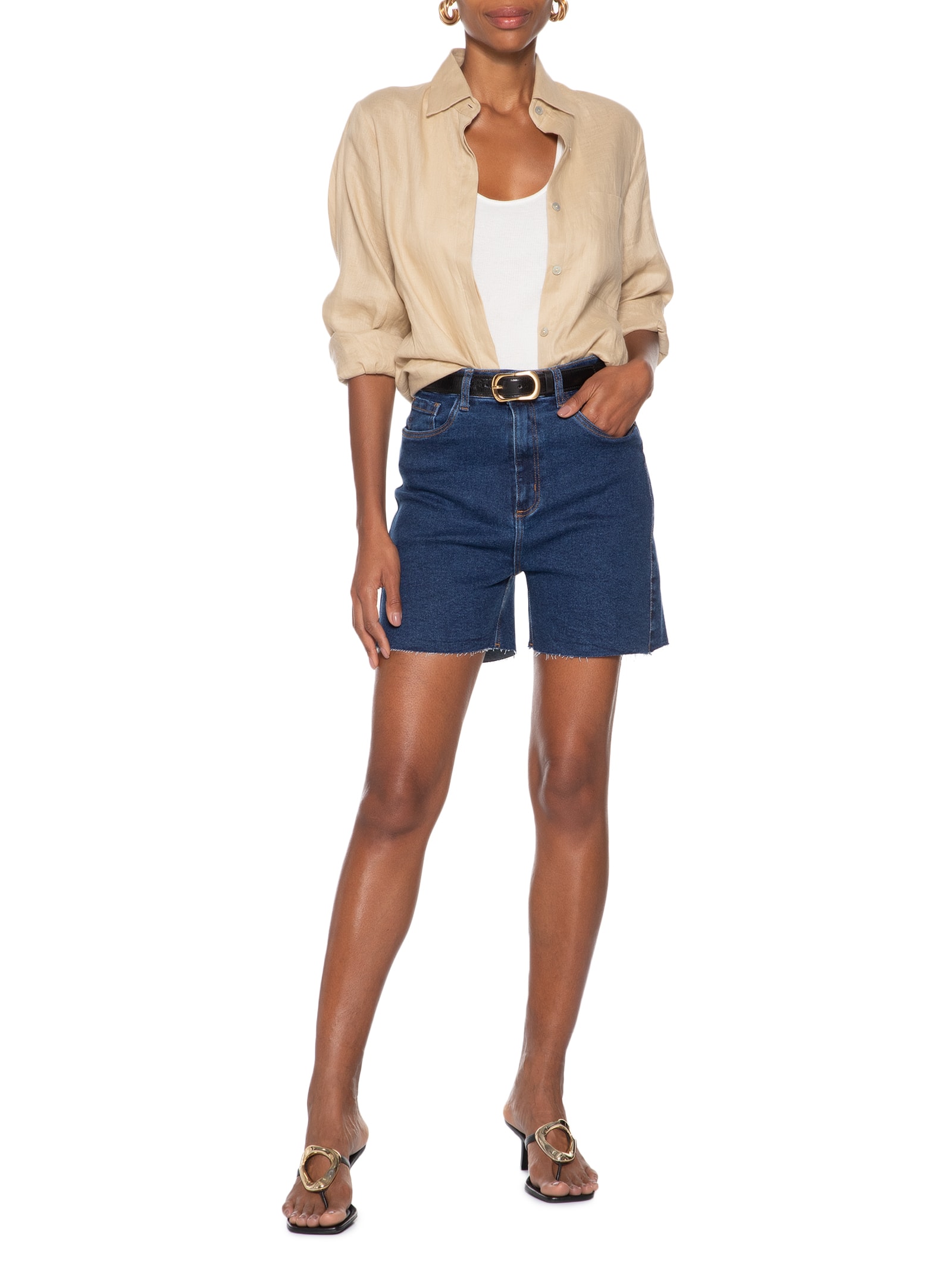 Bermuda Feminina Jeans Mom Super High Azul Lança Perfume