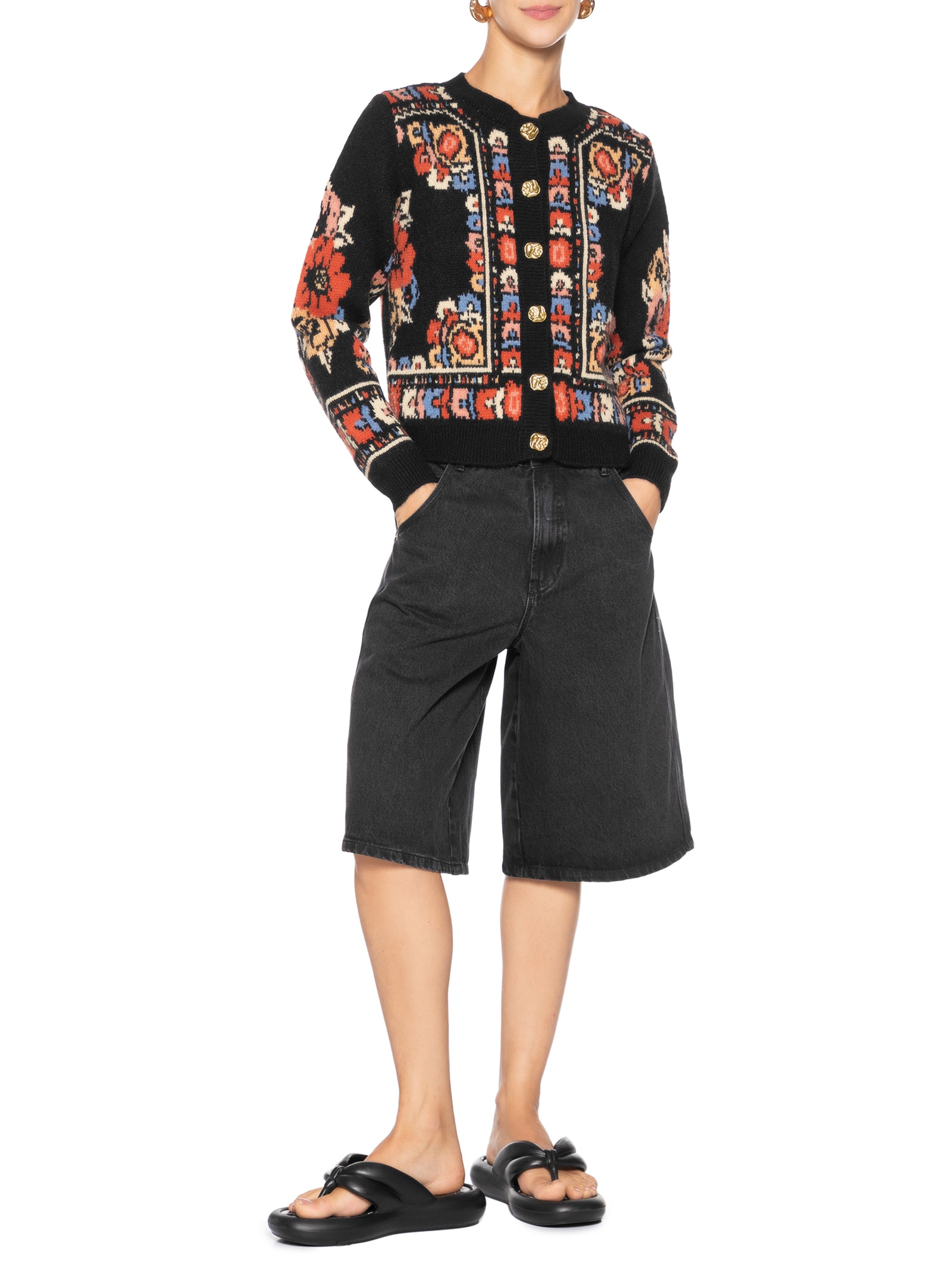 Bermuda Feminina Jeans Preto Farm