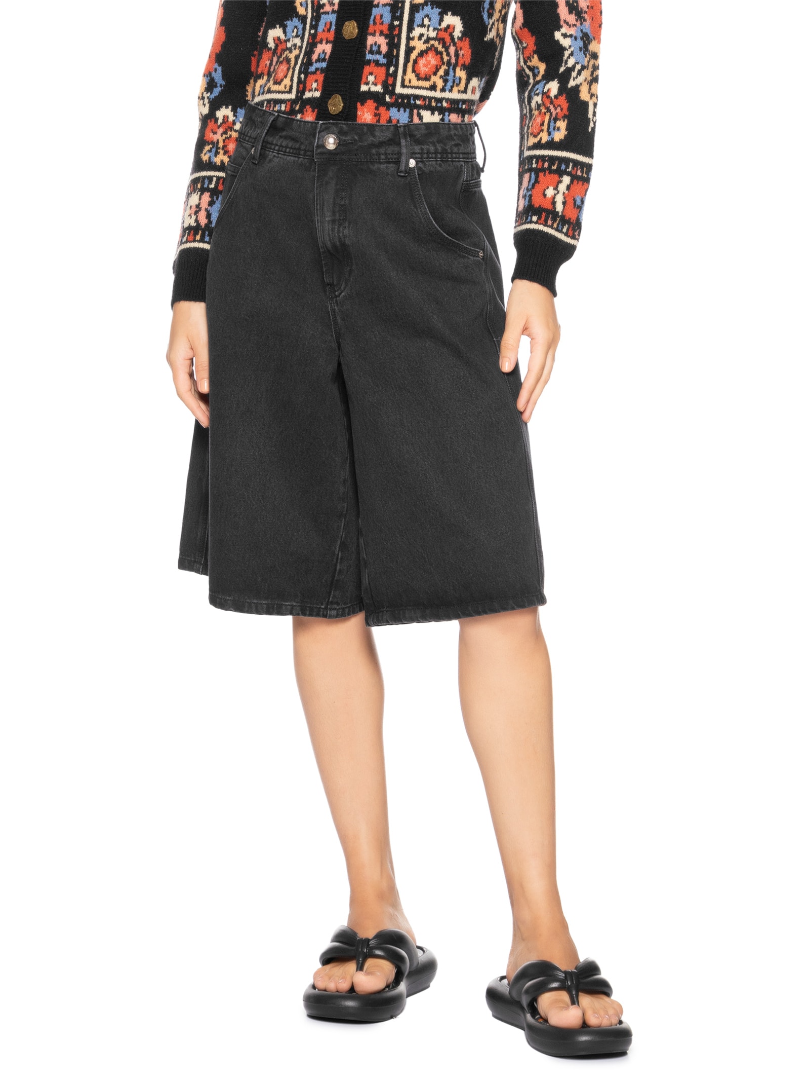 Bermuda Feminina Jeans Preto Farm