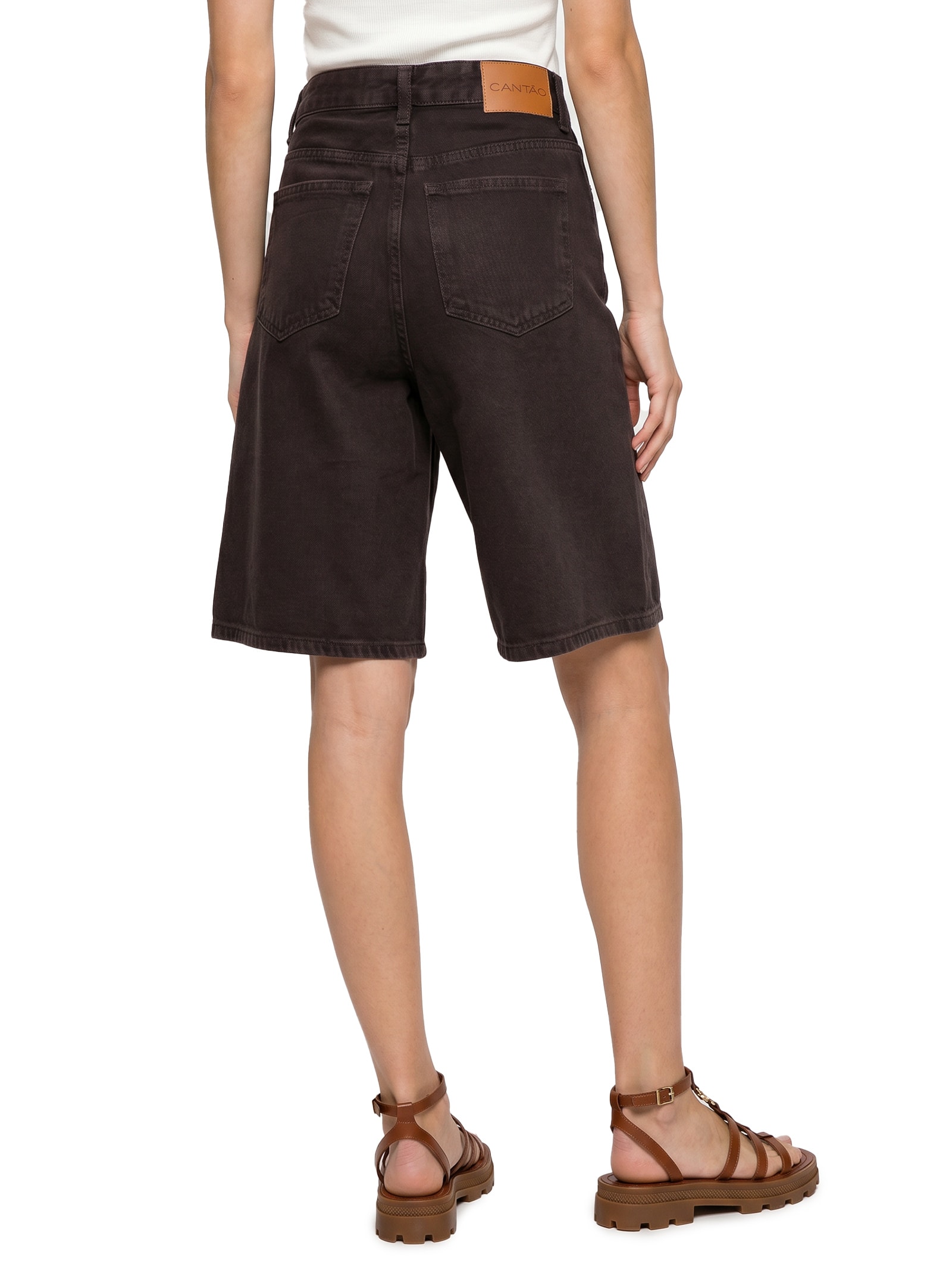 Bermuda Feminina Jeans Sobretinto Marrom Cantão