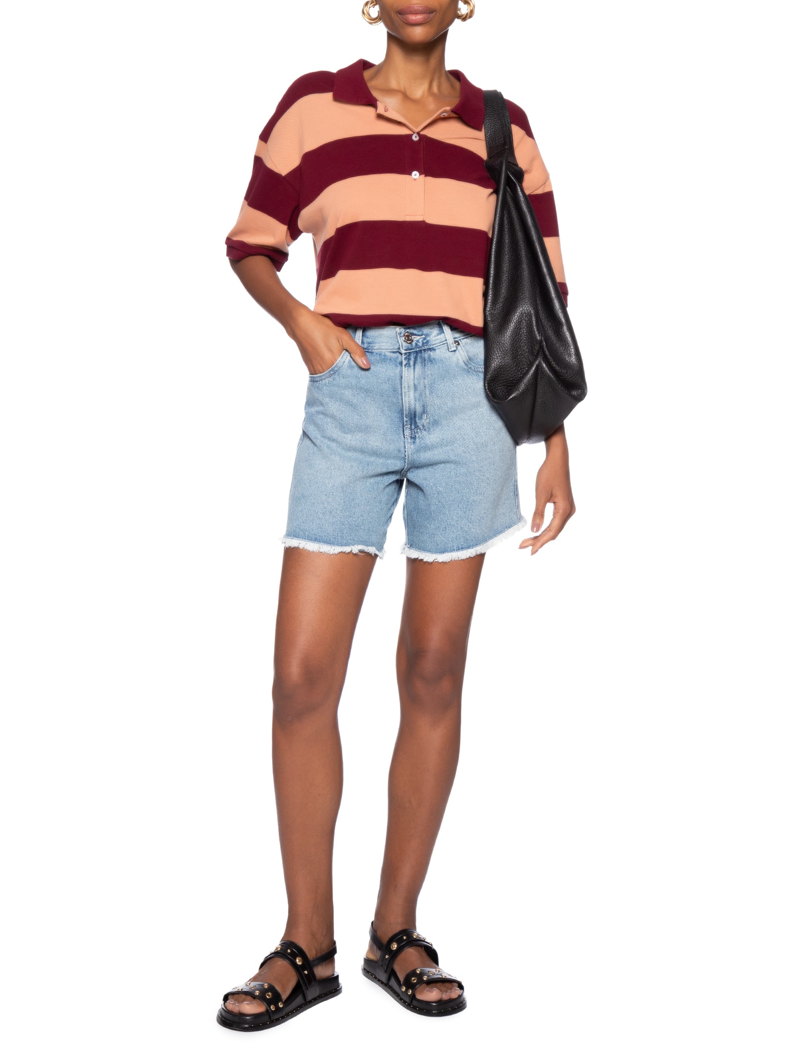 Bermuda Feminina Jeans Trapézio Rasgos Barra Azul Animale Jeans