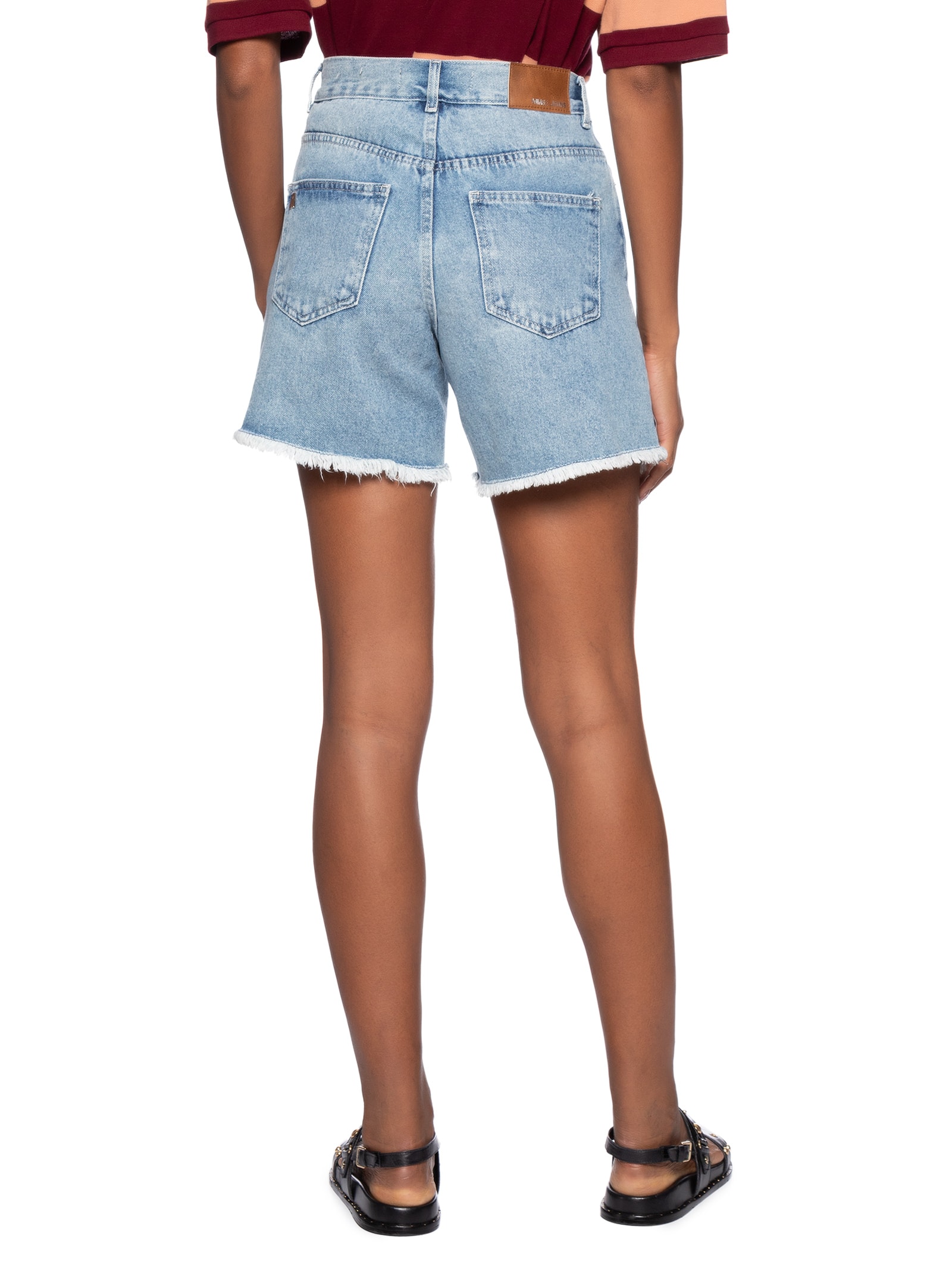 Bermuda Feminina Jeans Trapézio Rasgos Barra Azul Animale Jeans