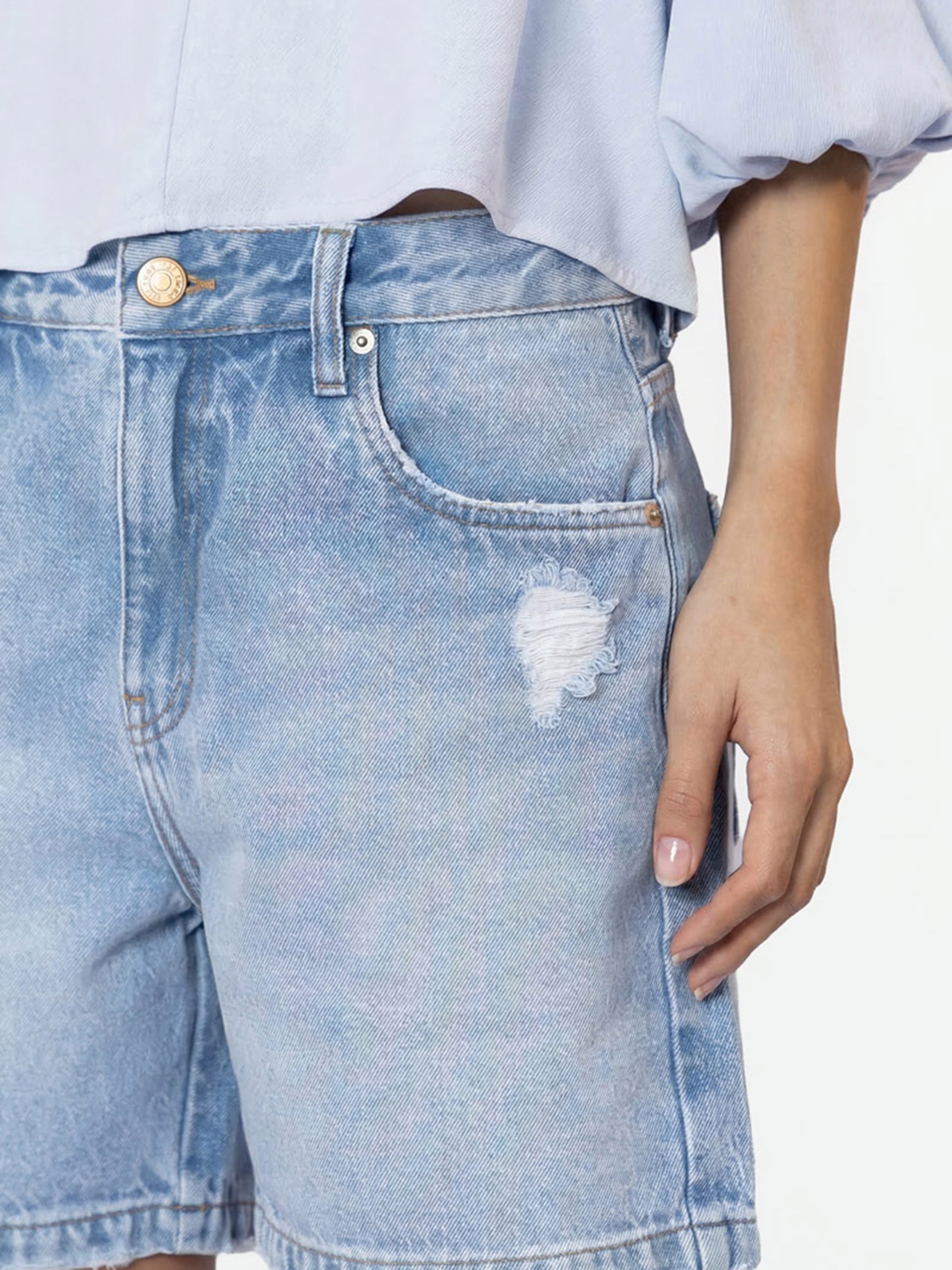 Bermuda Feminina Jeans Vintage Azul Maria Filó