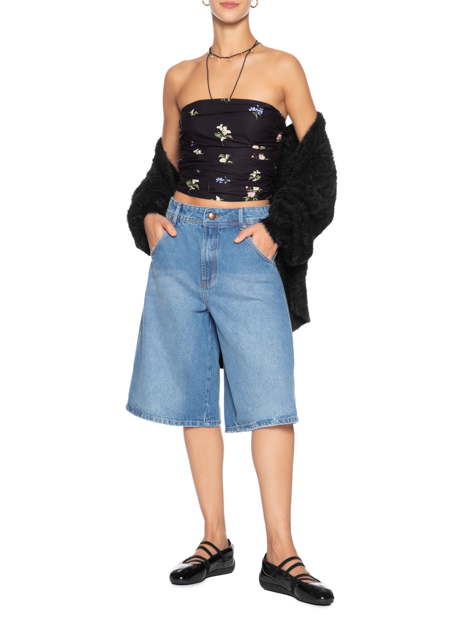 Bermuda Feminina Jorts Jeans Azul Farm